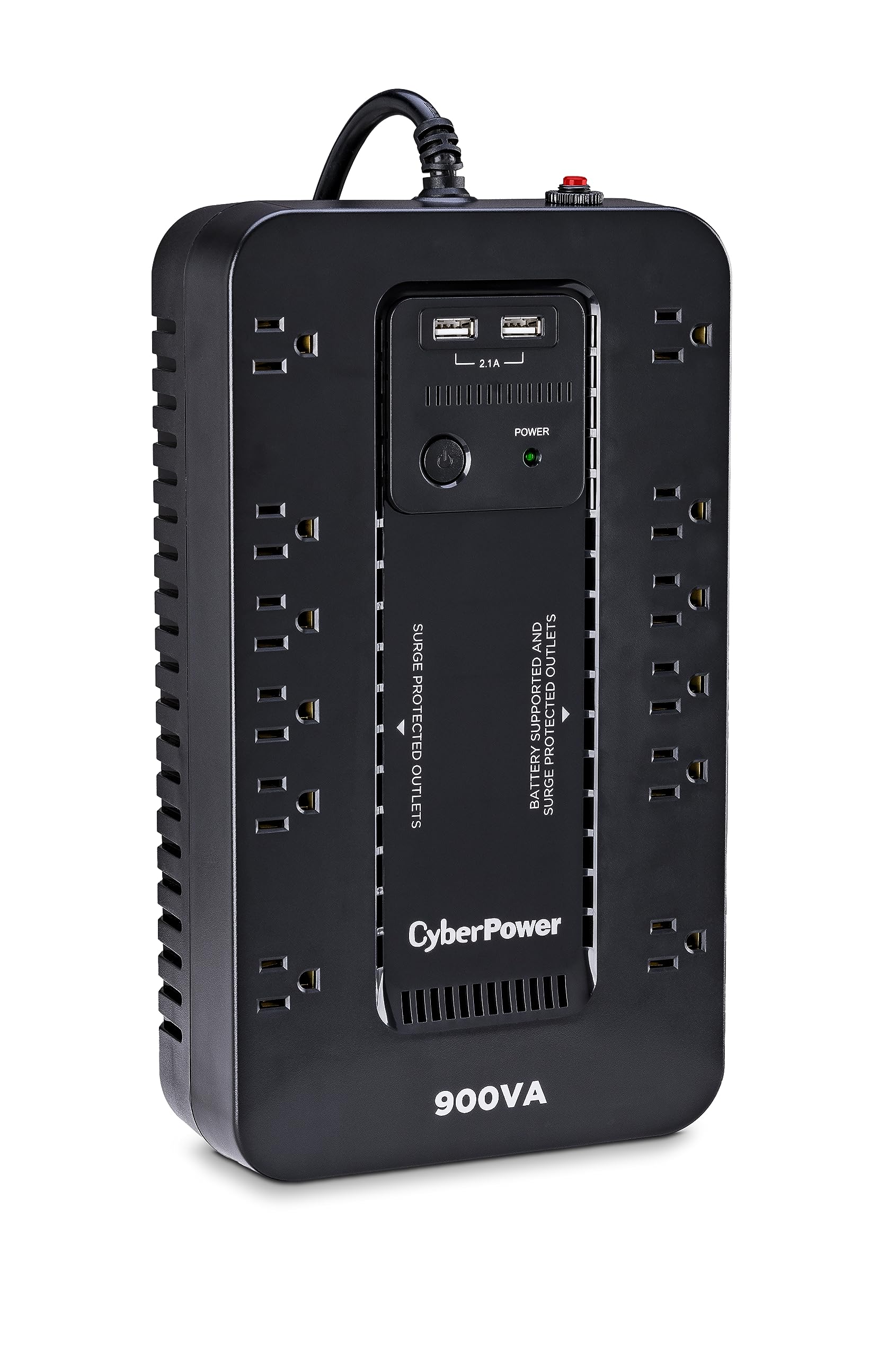 Cyberpower St900U Standby Ups System, 900Va/500W, 12 Outlets, 2 Usb Charging Ports, Compact