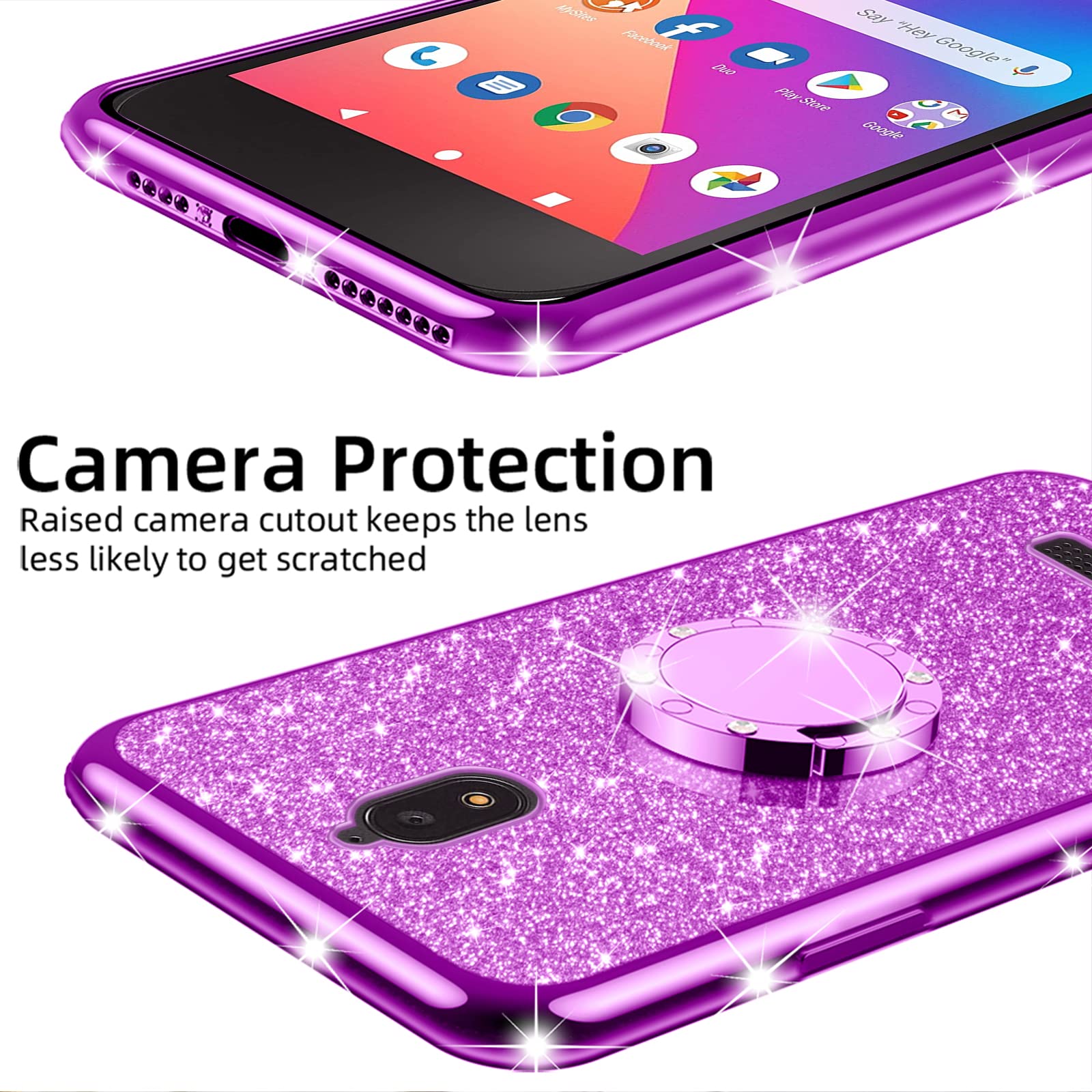 Nancheng For Blu View 2/B130Dl Case Luxury Cute Soft Tpu Silicone Glitter Cover For Girls Women With Diamond Ring Kickstand Bump