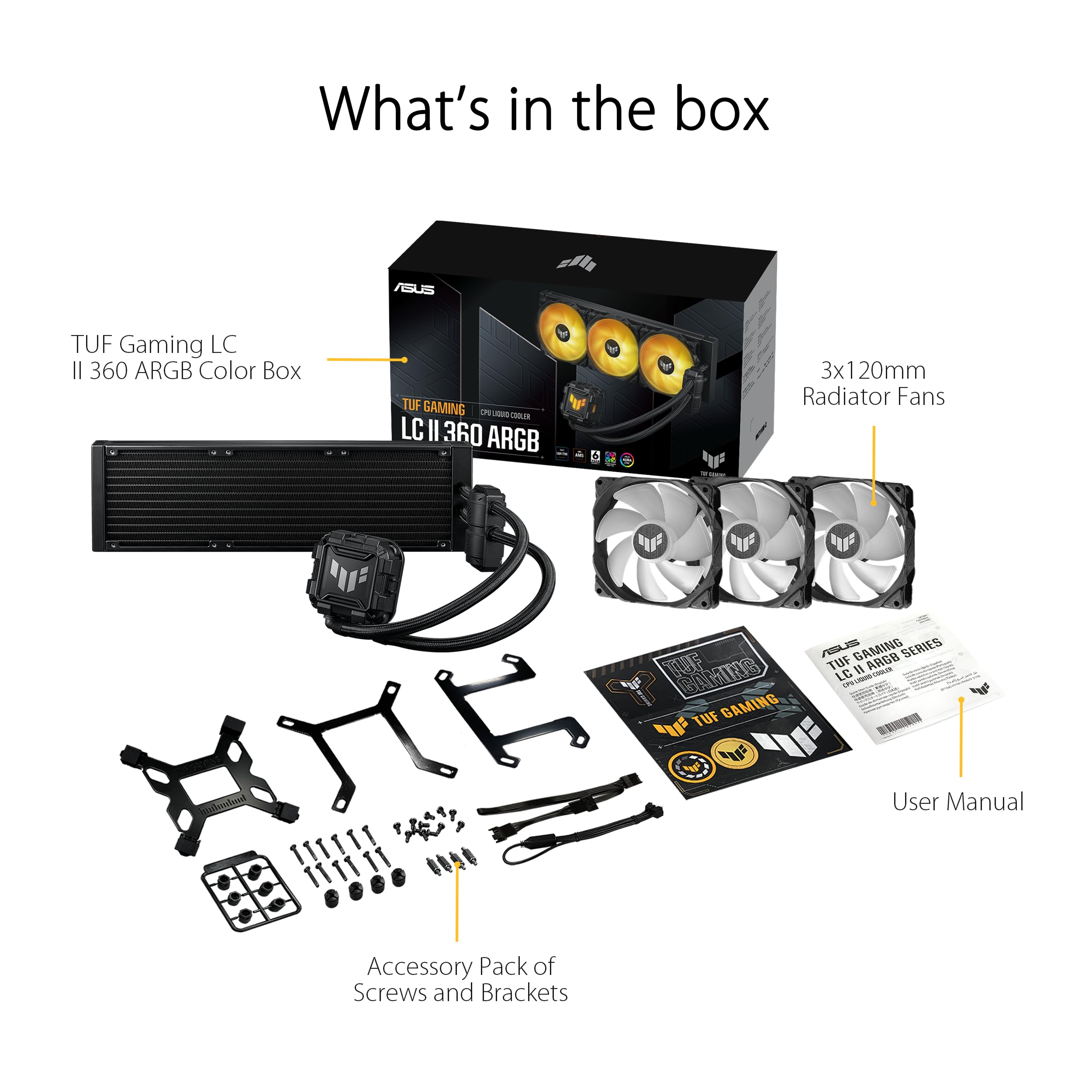 Asus Tuf Gaming Lc Ii 360 Argb All In One Liquid Cpu Cooler With Aura Sync, 3X Tuf Gaming 120Mm Argb Radiator Fans, Reinforced T