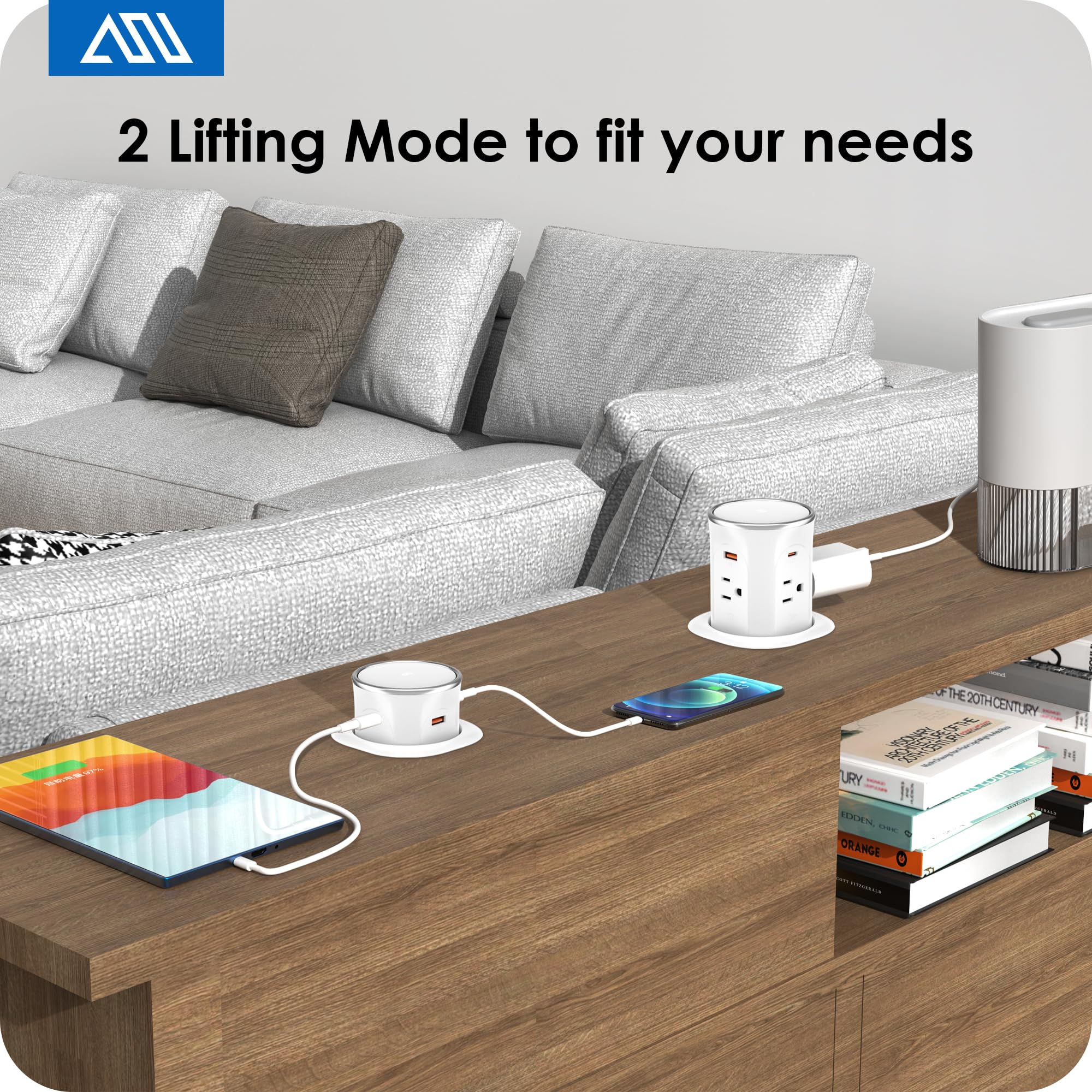 Annquan Motorized Pop Up Countertop Receptacle With 15W Wireless Charger,Max 20W Power Delivery,3.15'' Automatic Pop Up Electric