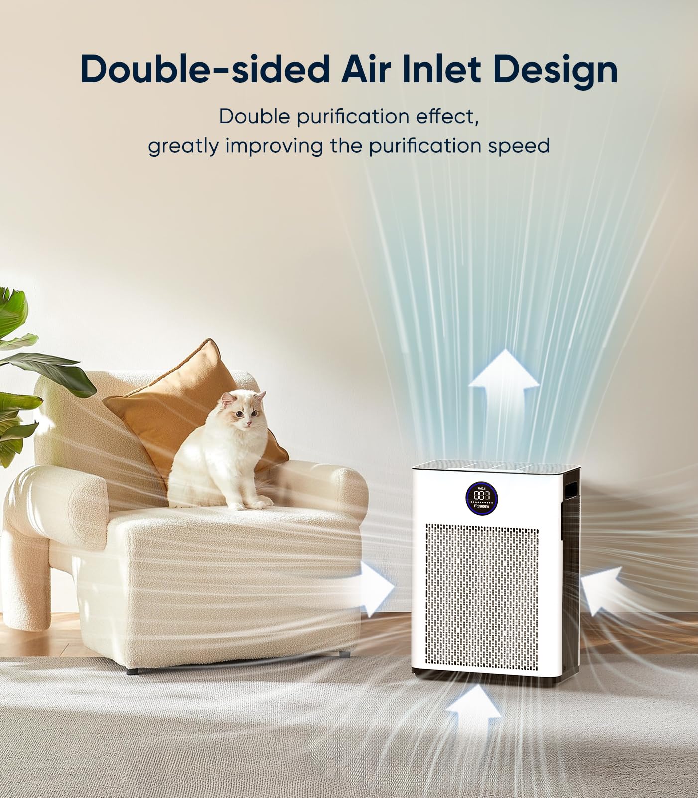 Air Purifiers For Home,Freshdew Air Purifiers For Bedroom Up To 2300Ft With Smart Wifi,Air Quality And Sensors,Double Sided Air