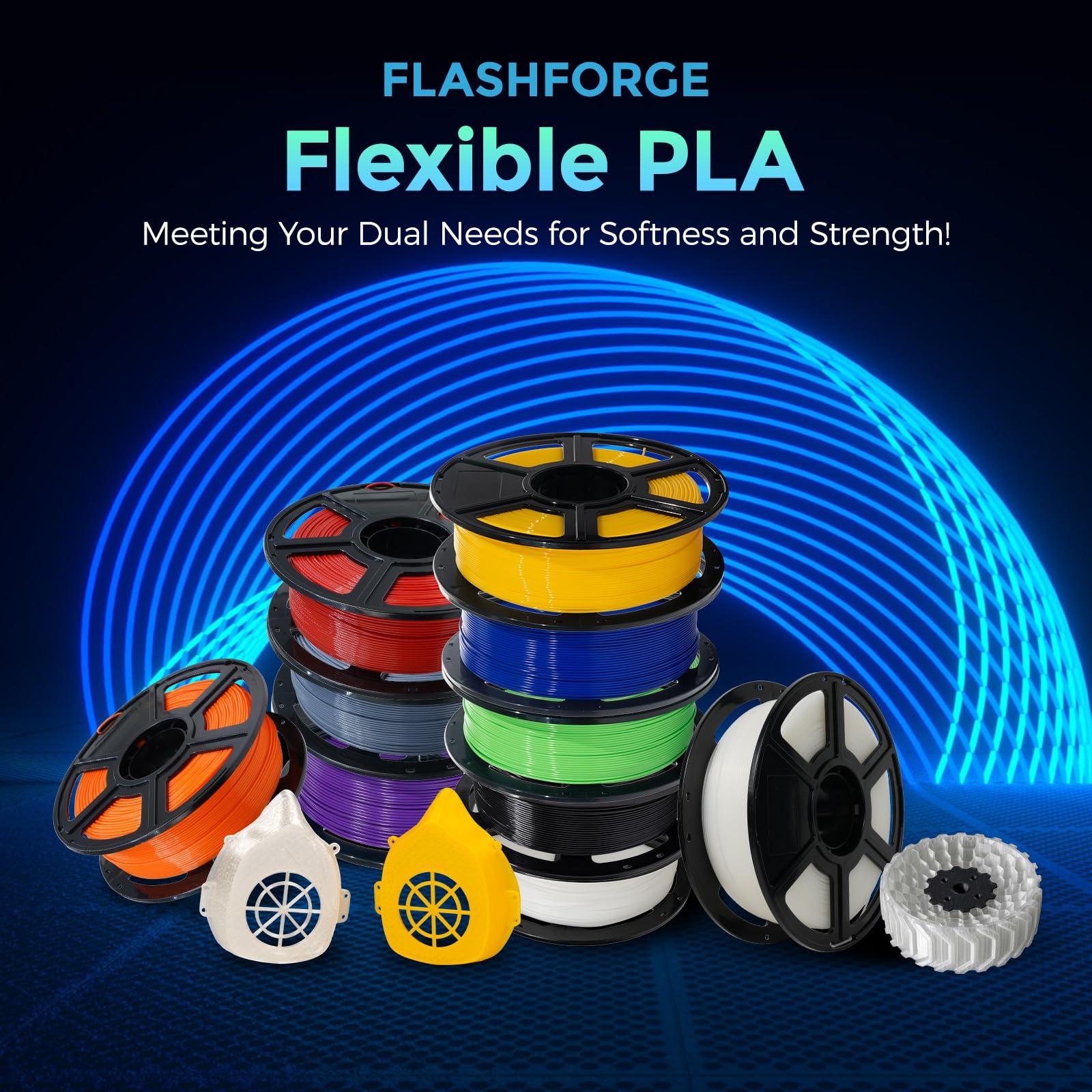 Flashforge Pla Flexible 1.75 Mm, 4X Longer Stretch 3D Printer Filament 1Kg (2.2Lbs) Spool   Dimensional Accuracy +/  0.02 Mm, Id