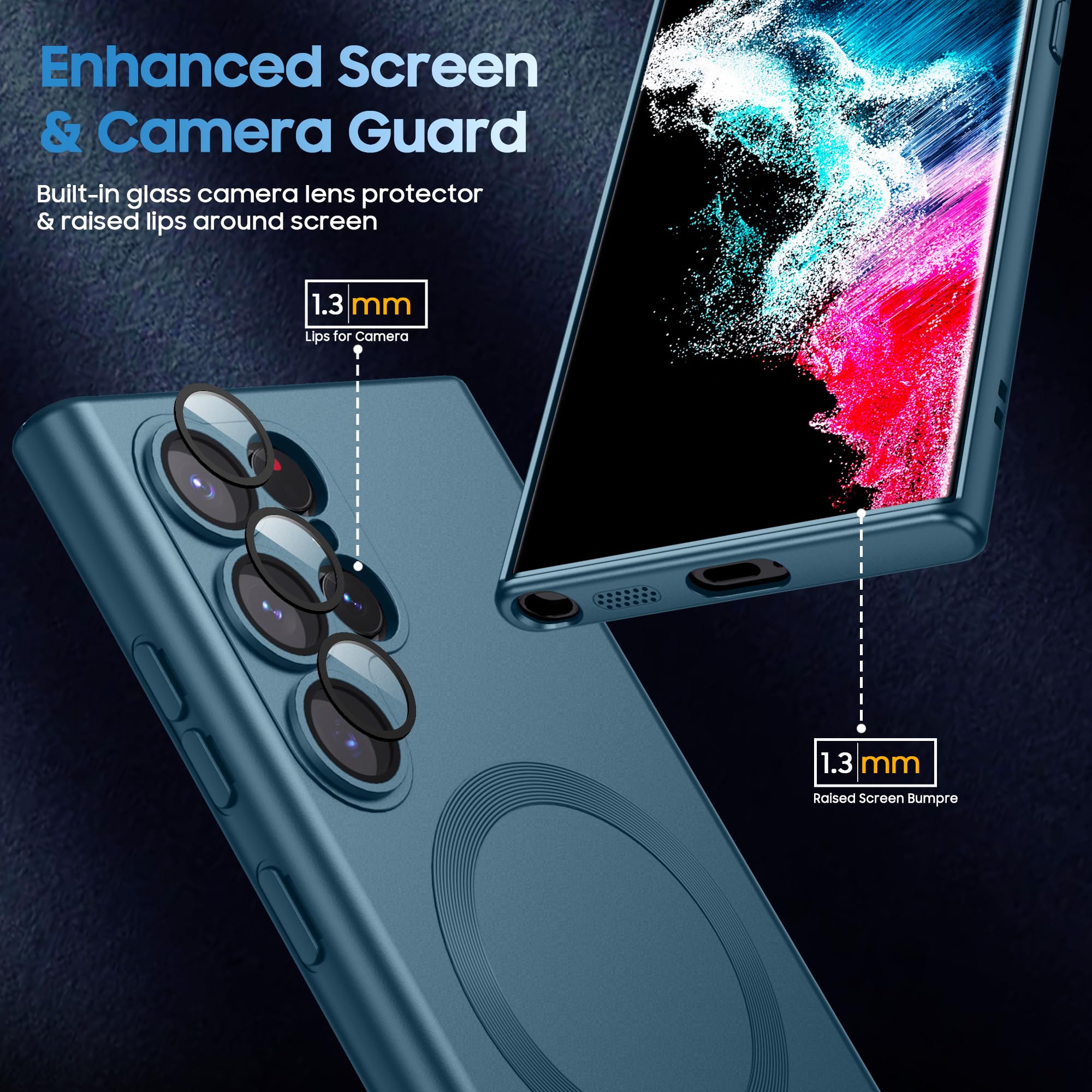 Makavo Matte For Samsung Galaxy S22 Ultra Case, Compatible With Magsafe, Slim Thin Magnetic Cover With Built In Camera Lens Prot