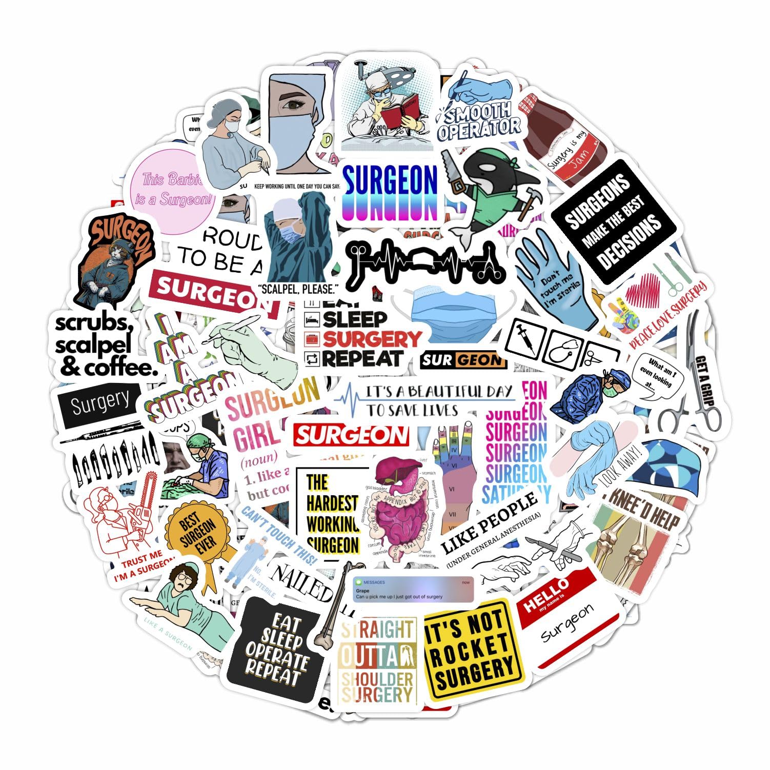 100Pcs Surgeon Stickers For Water Bottle & Laptop   Surgeon Gifts For Women And Men, Surgery Accessories