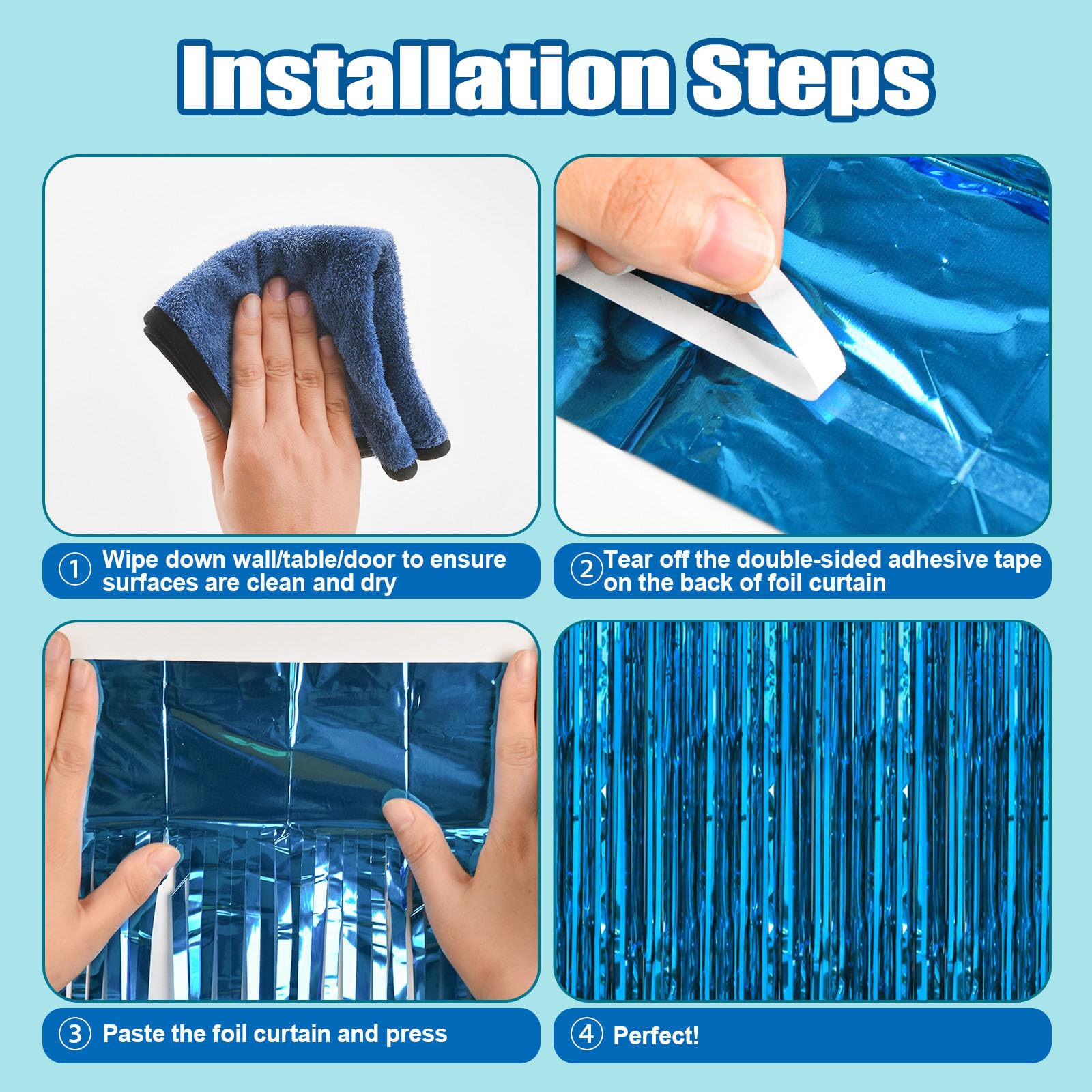 10 Pack Light Blue Metallic Tinsel Foil Fringe Curtains Party Photo Backdrop Party Streamers For Birthday,Graduation,New Year Ev