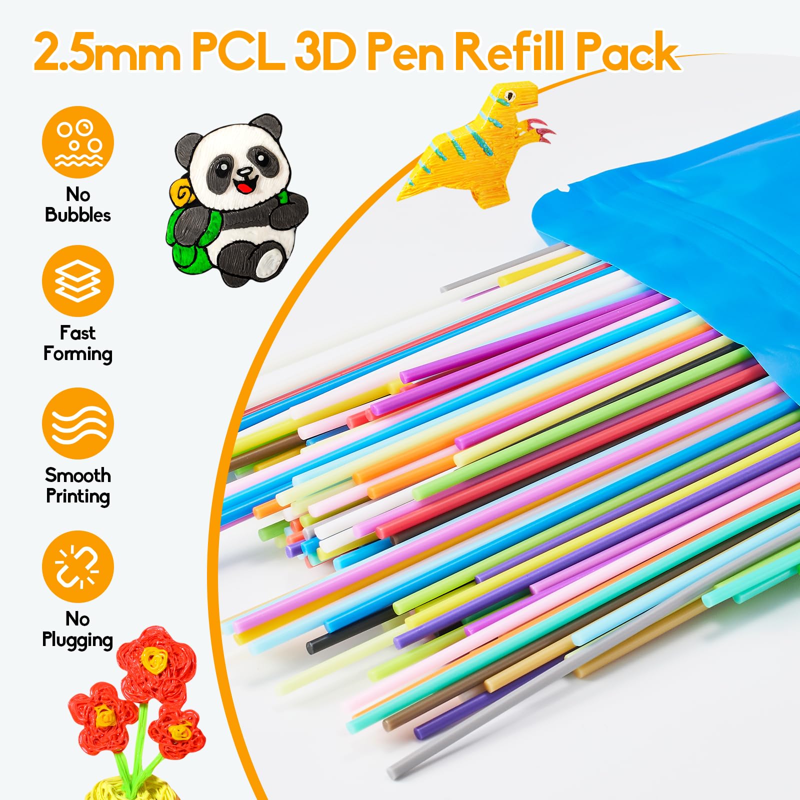 Yungden 250Pcs 3D Pen Refills Pack For 3Doodler Start+ Pen, 25 Colors 2.5Mm Pcl Low Temperature 3D Pencil Filaments, Not Compati