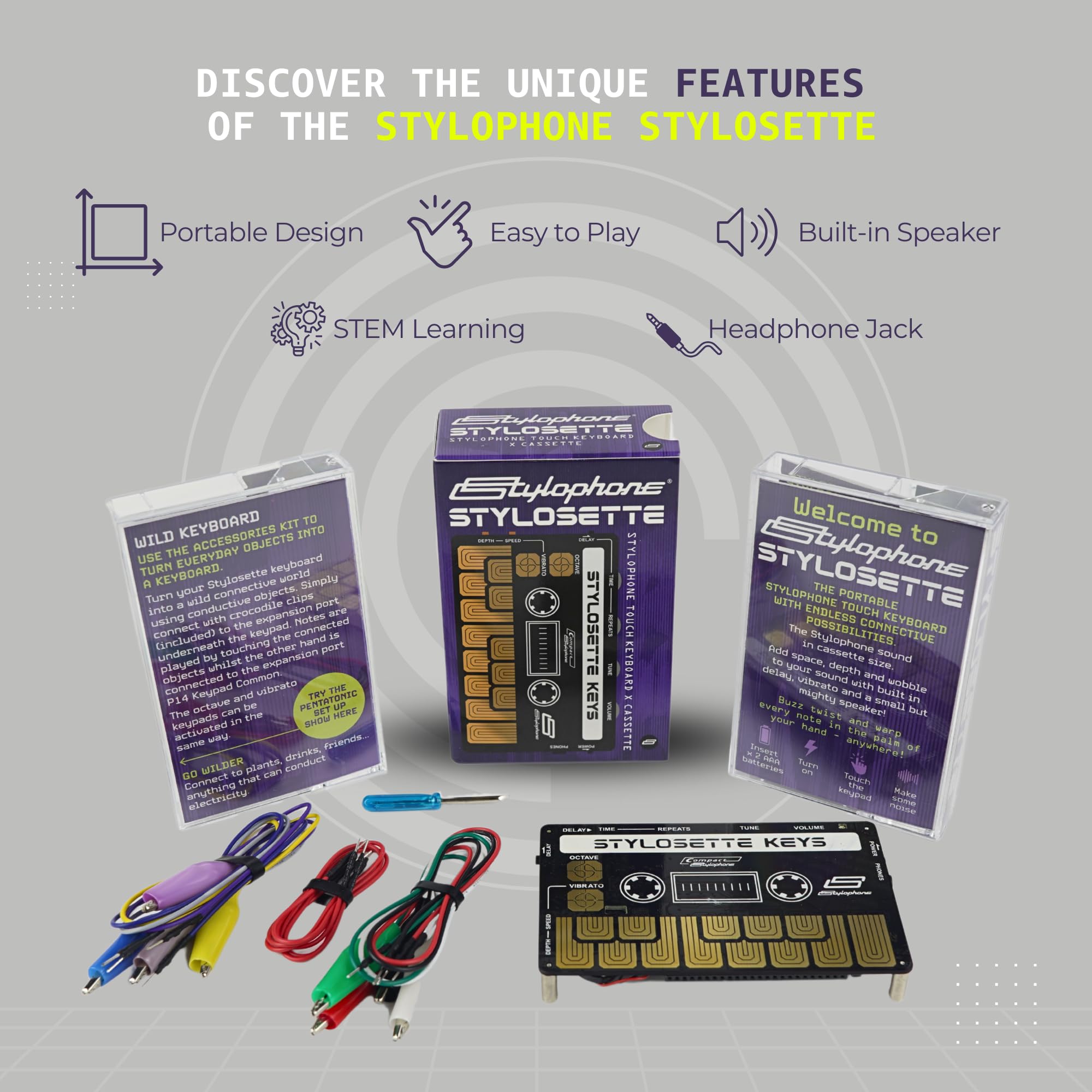 Stylophone Stylosette - Touch Keyboard X Cassette - The Mini Analog Synthesizer Keyboard | Synth Musical Instrument | Touch-Sens
