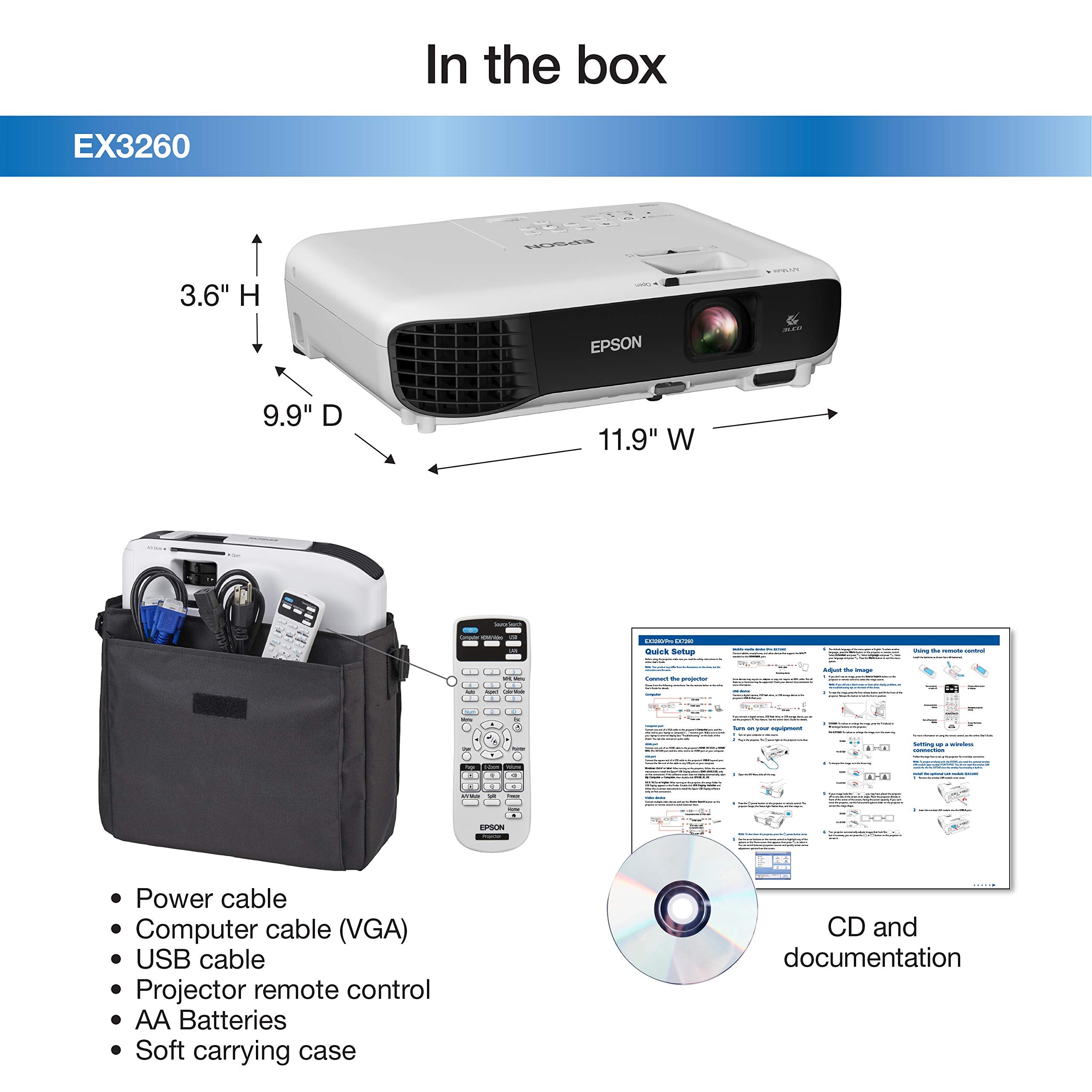 Epson Ex3260 Svga 3,300 Lumens Color Brightness (Color Light Output) 3,300 Lumens White Brightness (White Light Output) Hdmi 3Lcd Projector