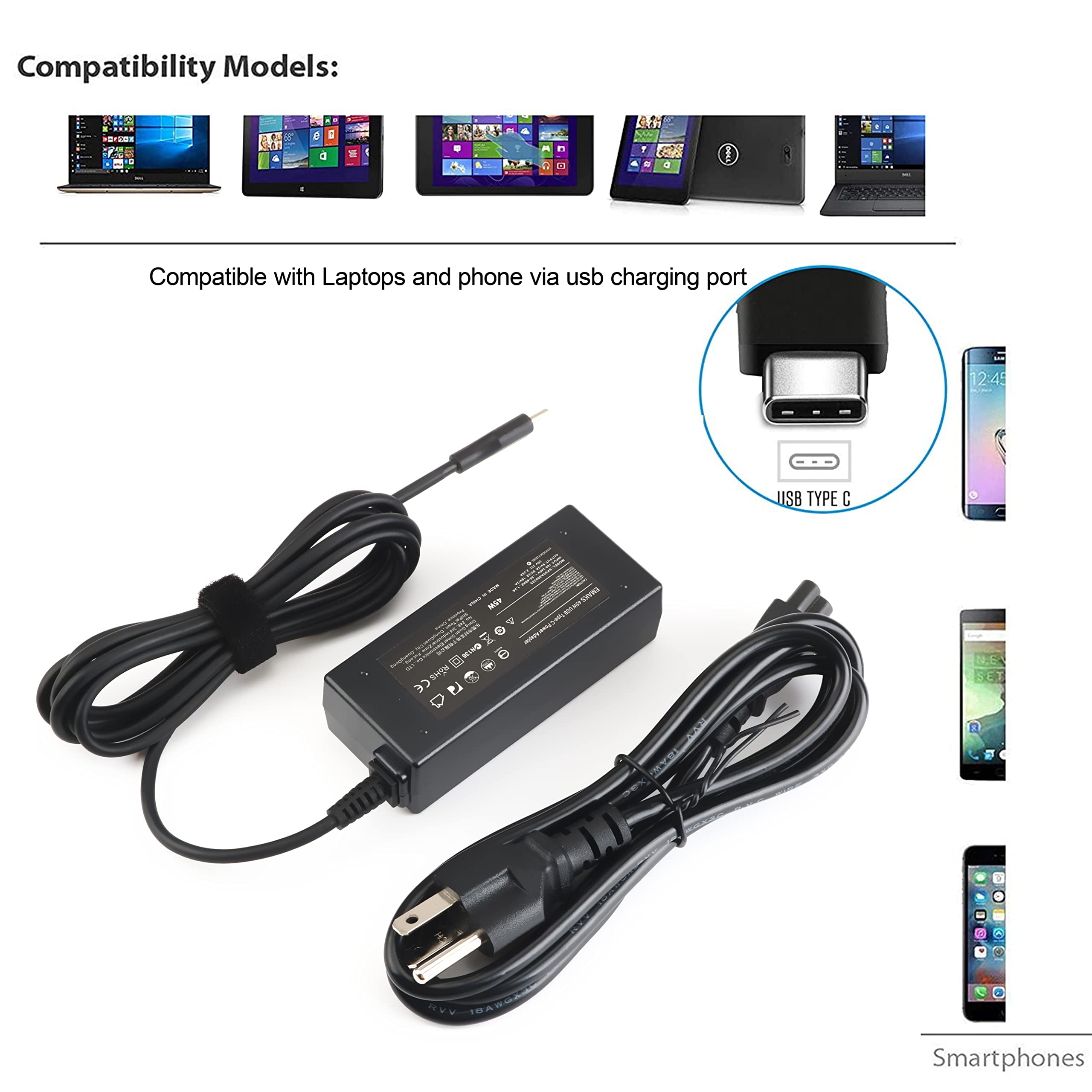 45W Type C Usb C Charger For Acer Chromebook Spin 11 13 15 Cp311 Cp315 Cp713:Cp311 1H Cp311 2H Cp311 1H C1Fs 1H C5Pn 1Hn C2Dv 2H