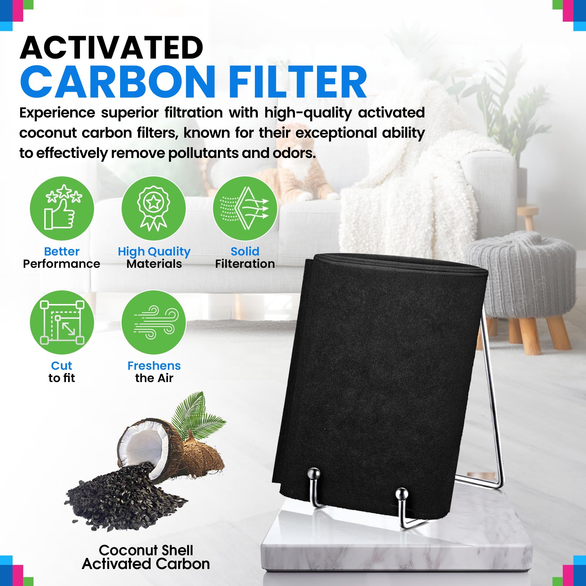 Cut To Fit Activated Carbon Filter Sheet 16X 48  Activated Carbon Air Filter For Air Purifiers Window Ac Air Vent And More   Cha