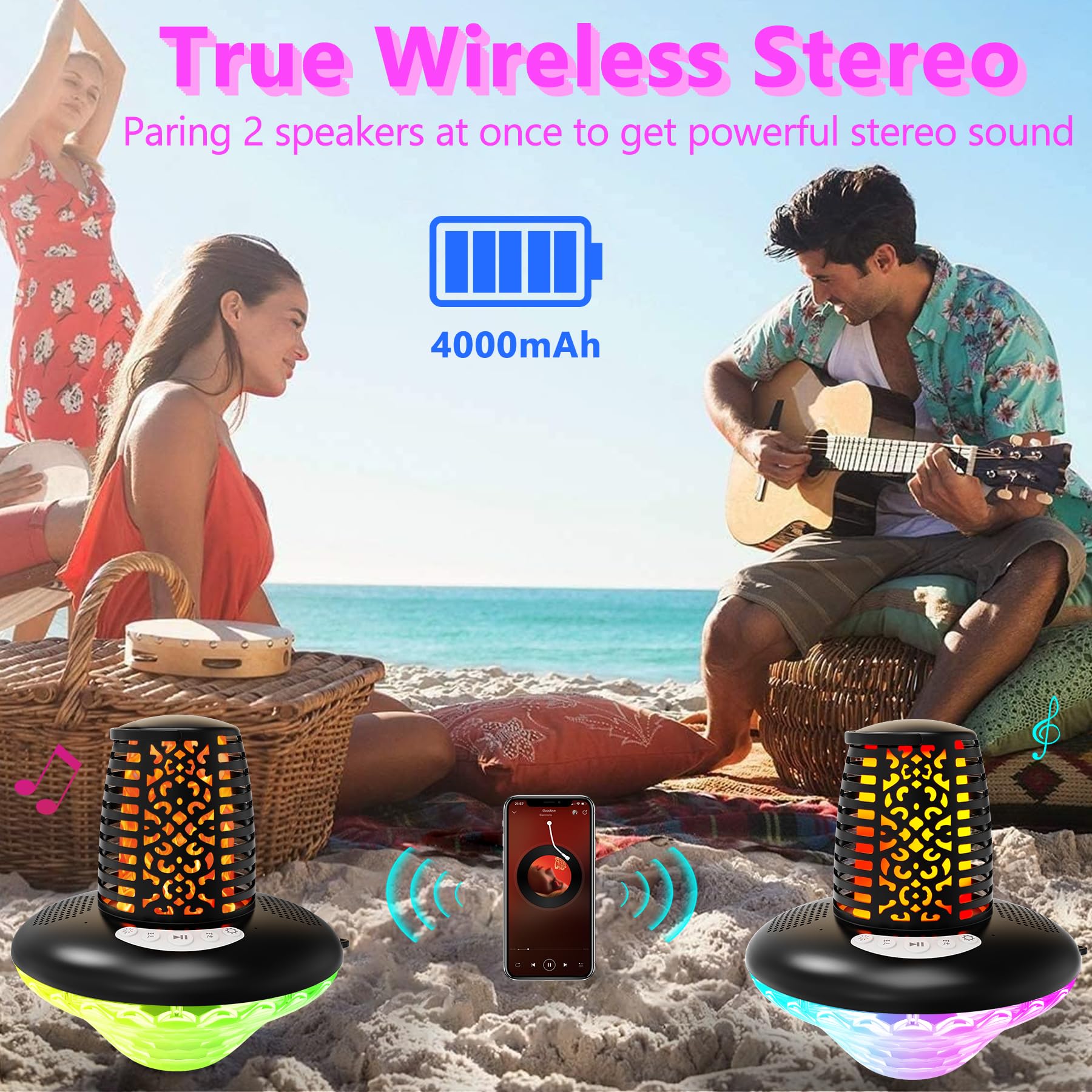 Kingsom Floating Pool Speaker,Bluetooth Pool Speaker With Led Flame Light And Rgb Light,Ip68 Waterproof Bluetooth Speaker For Pool,Loud Stereo Sound,Tws Pairing,Built In Mic,Hot Tub Speaker For Shower