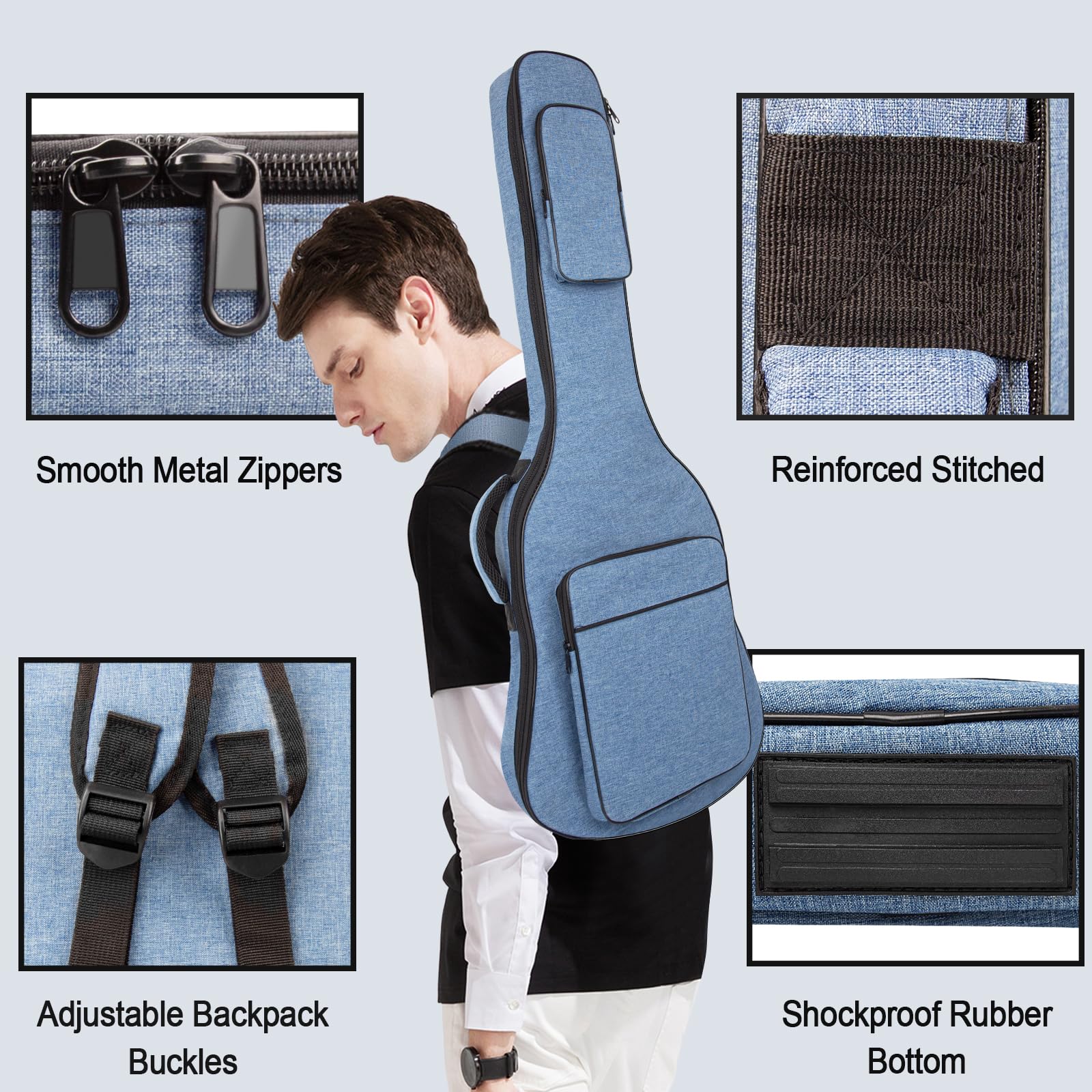 Muztop 39 Inch Electric Guitar Bag Soft Guitar Case, 11 Mm Thick Padded Electric Guitar Gig Bag Waterproof Guitar Backpack With