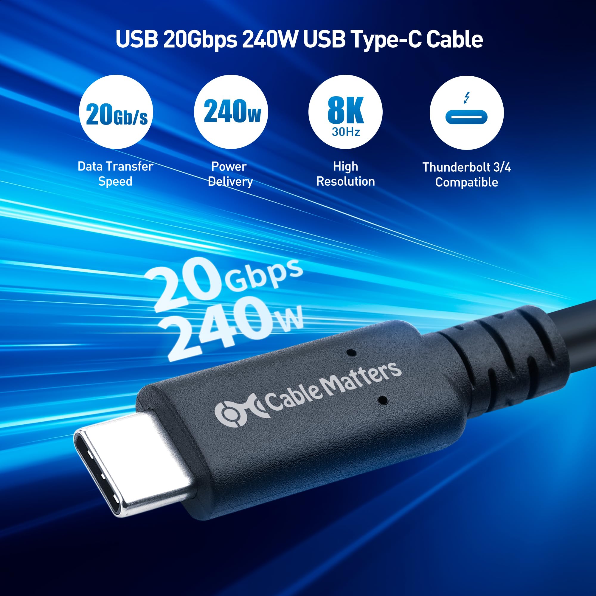 Cable Matters 20Gbps Long USB4 Cable/USB 4 Cable 9.8ft, Supports Up to [8K@30Hz / 4K@120Hz Video, 240W Charging, 20Gbps Data Transfer] Compatible with Thunderbolt 4 Cable, MacBook, XPS, Surface Pro