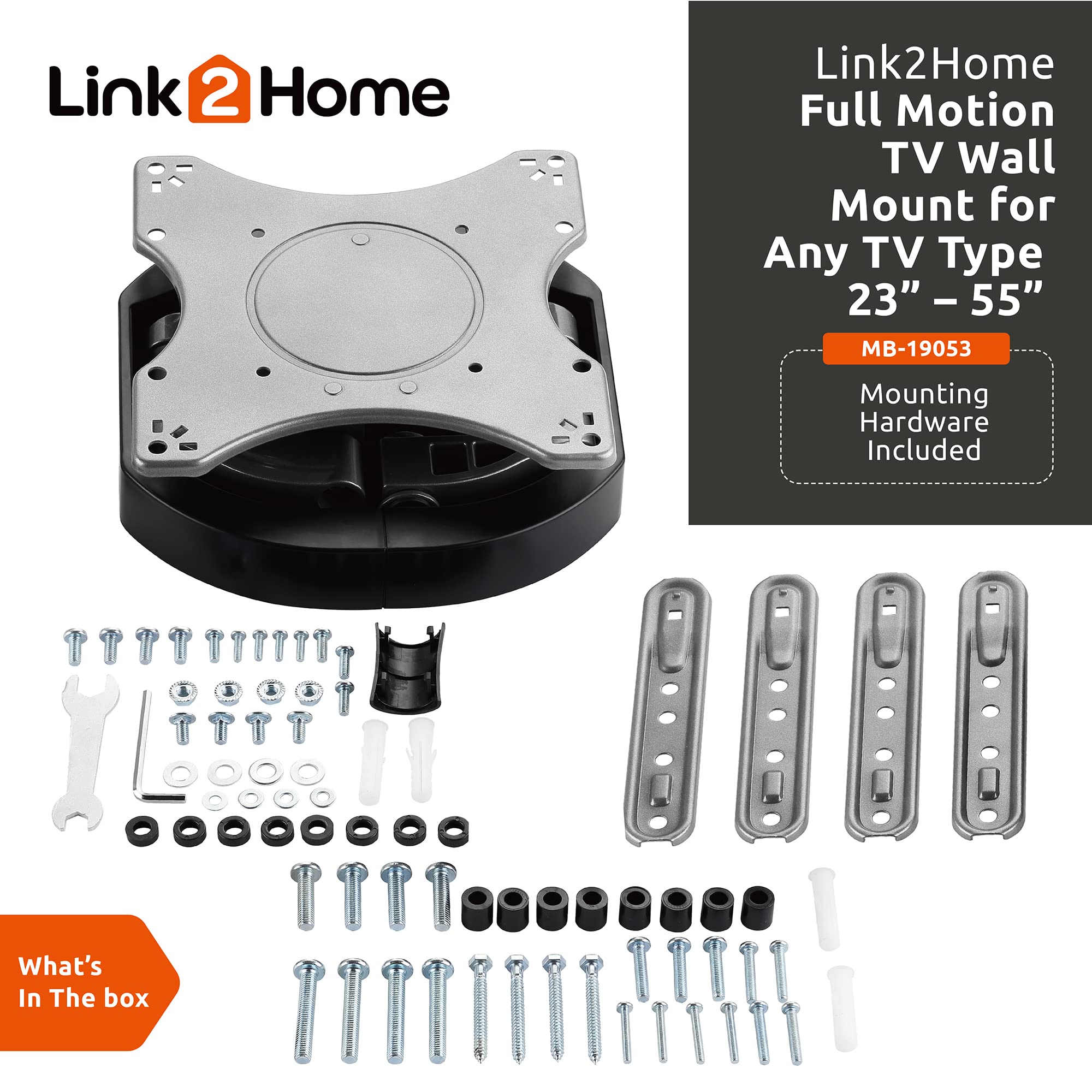 Link2Home Premium Full Motion Tv Wall Mount For Up To 55 Inch Tvs, Mounting Brackets For Led, Lcd, Oled Flat&Curved Tvs. Up To 5