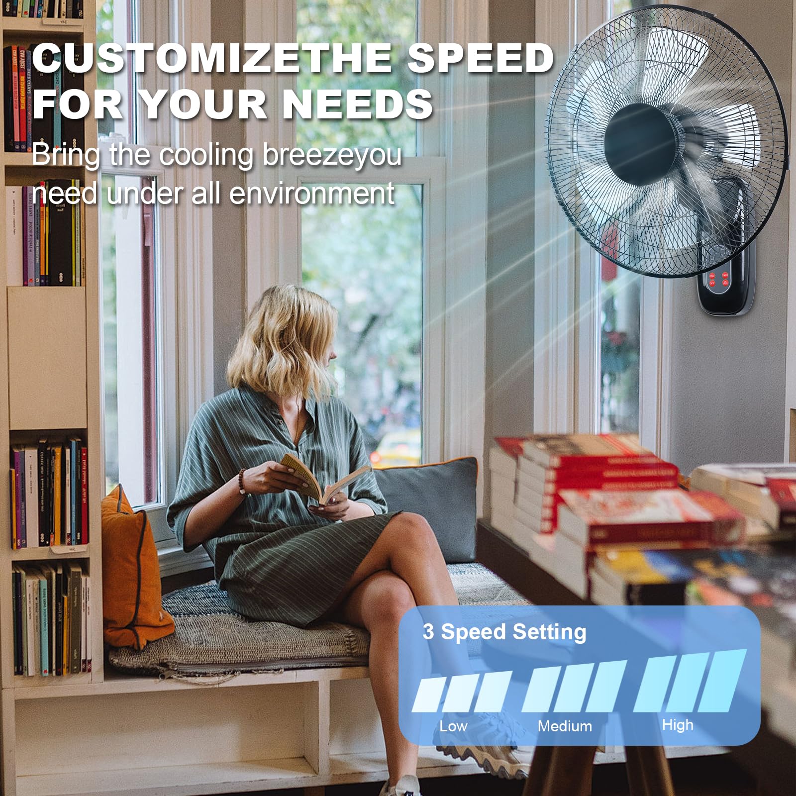 Aottop 16 Inch Wall Mount Fan With Remote Control - 3-Speed And 3 Modes, Timer Function, Adjustable Head, Oscillating Fan For Ho