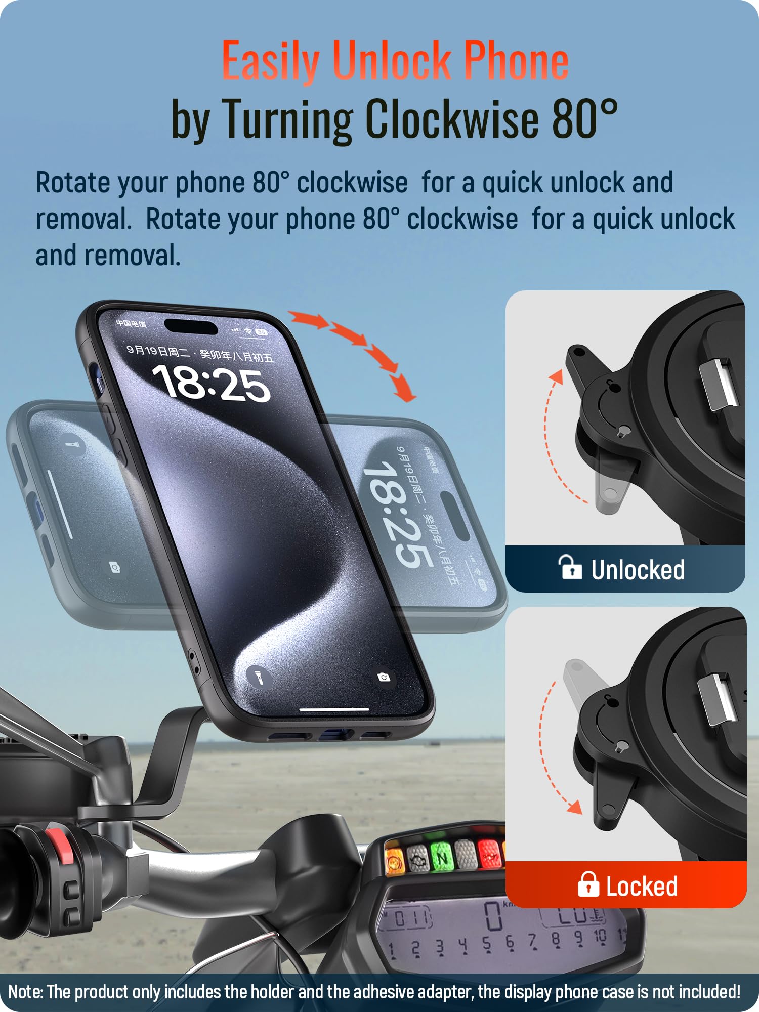 Sincetop Motorcycle Rearview Mirror Phone Mount - Motorbike Phone Holder- Series Q [ Quad ] Quick Release Aluminum Moto Atv Scoo