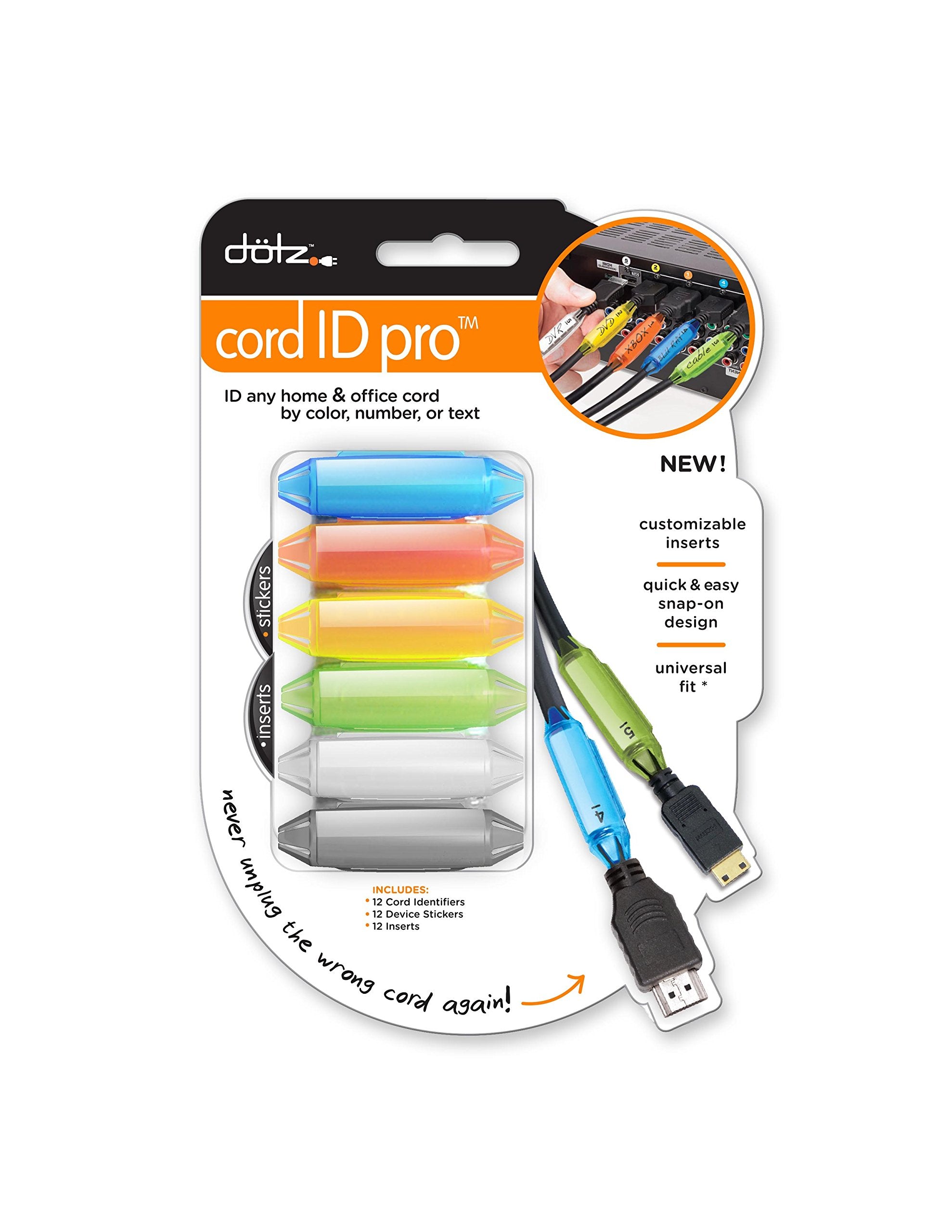 Dotz Cord ID Pro Cord and Cable Identification System, 12 Count, Assorted Colors (DCI171M-C)