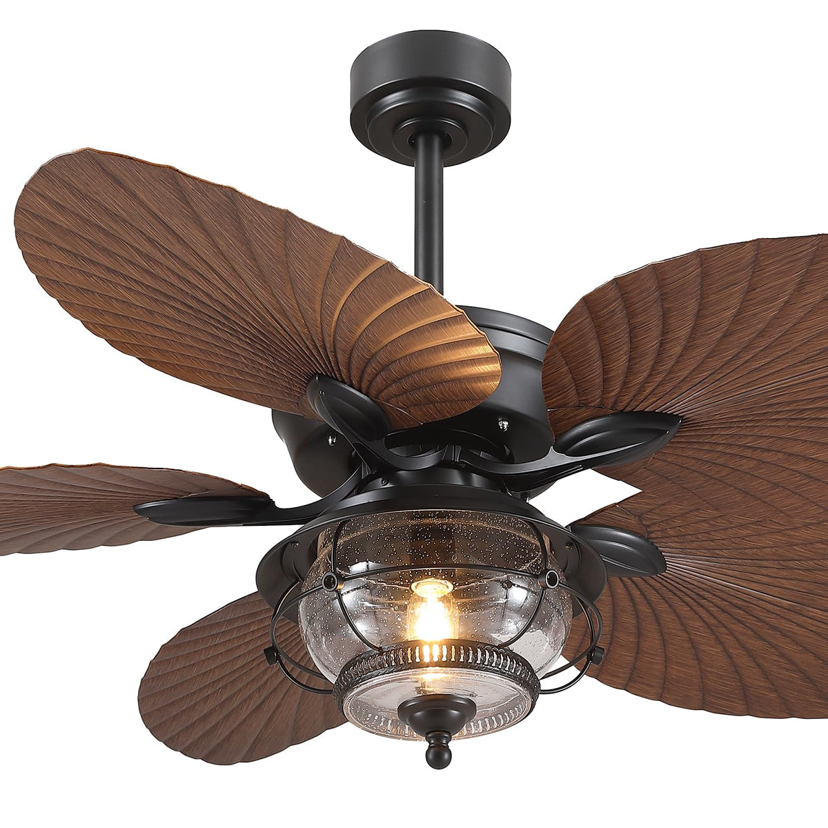 Wiviniya 52 Inch Tropical Ceiling Fan With Light And Remote, Outdoor Waterproof Palm Leaf Ceiling Fan For Patios Porches Gazebos