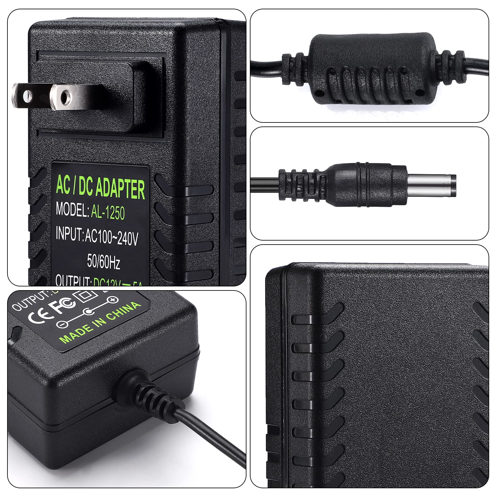 Tobwolf 60W 12V/5A Ac/Dc Wall Outlet Power Supply, 12V Dc Wall Mounted Ac Adapter, 12 Volt 5 Amp 60 Watt Dc Wall Plug Adapter, 1