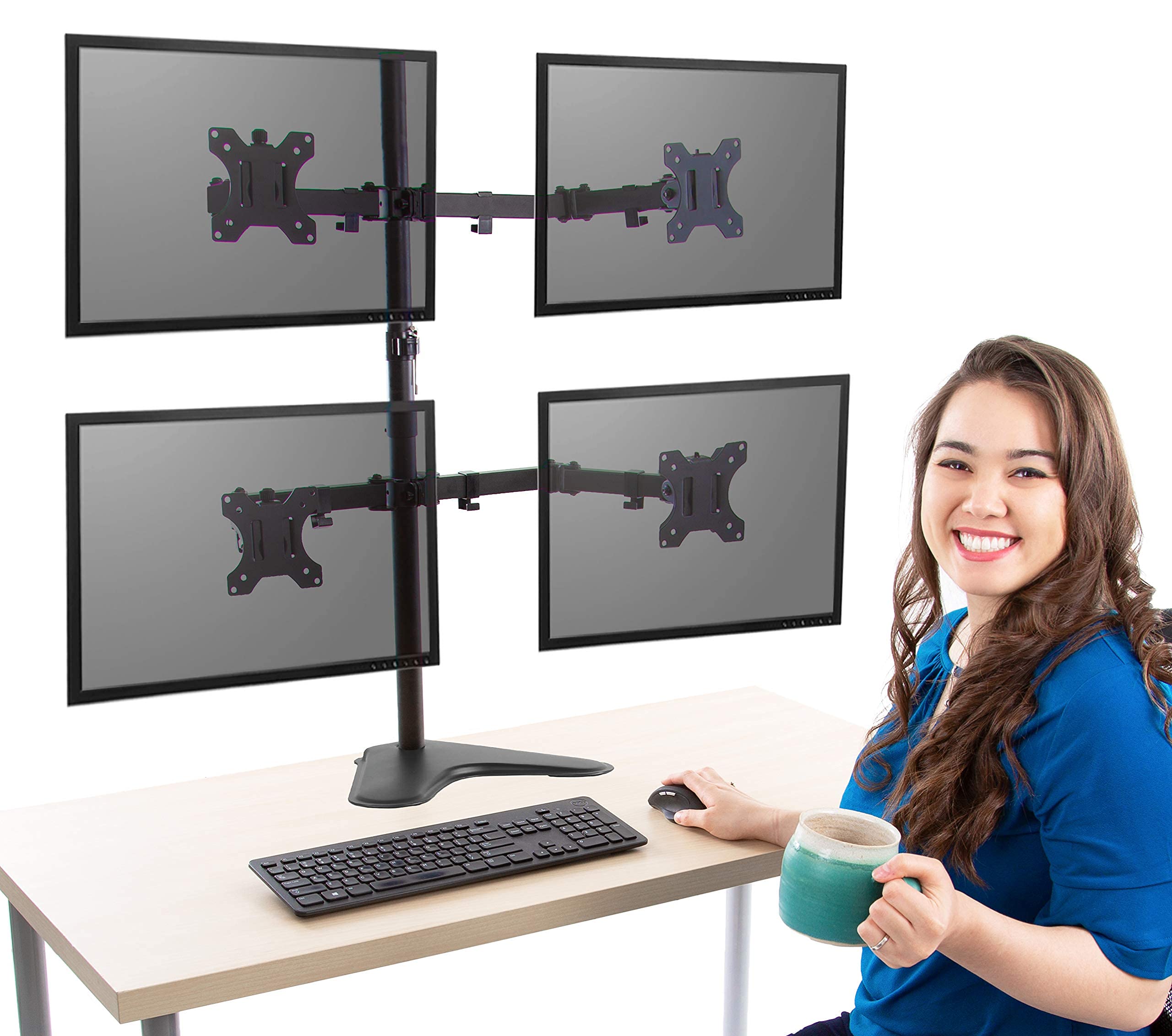 Stand Steady 4 Monitor Mount | Height Adjustable Monitor Stand With Stabilizing Freestanding Base | Four Monitor Arm With Full Articulation Vesa Mount Fits Most Lcd/Led Monitors 17 32 In. (Black)