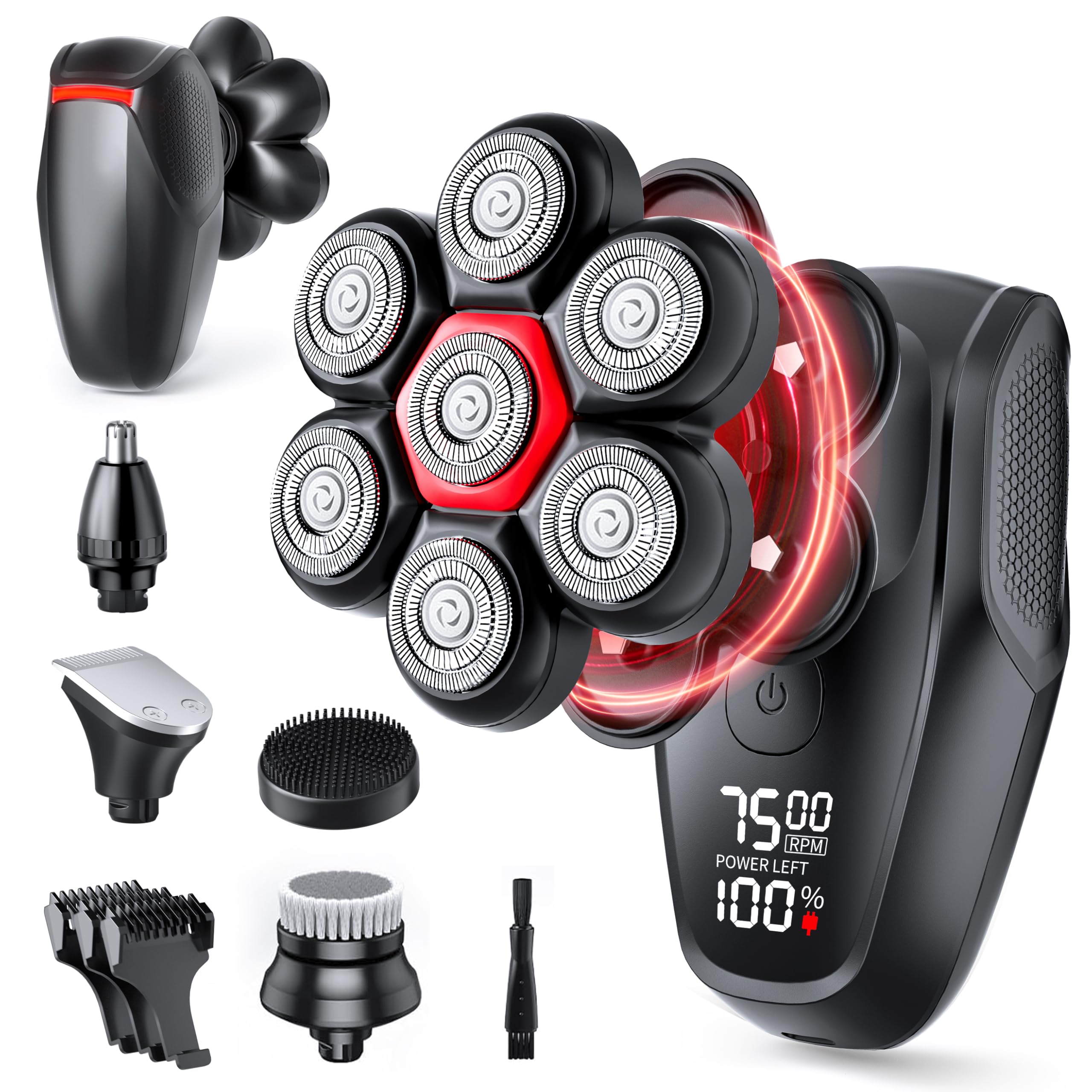 Head Shavers For Bald Men   Magnetic 7D Electric Razor Ipx8 Waterproof For Bald Men, Wet/Dry Led Display Rechargeable Rotary Sha