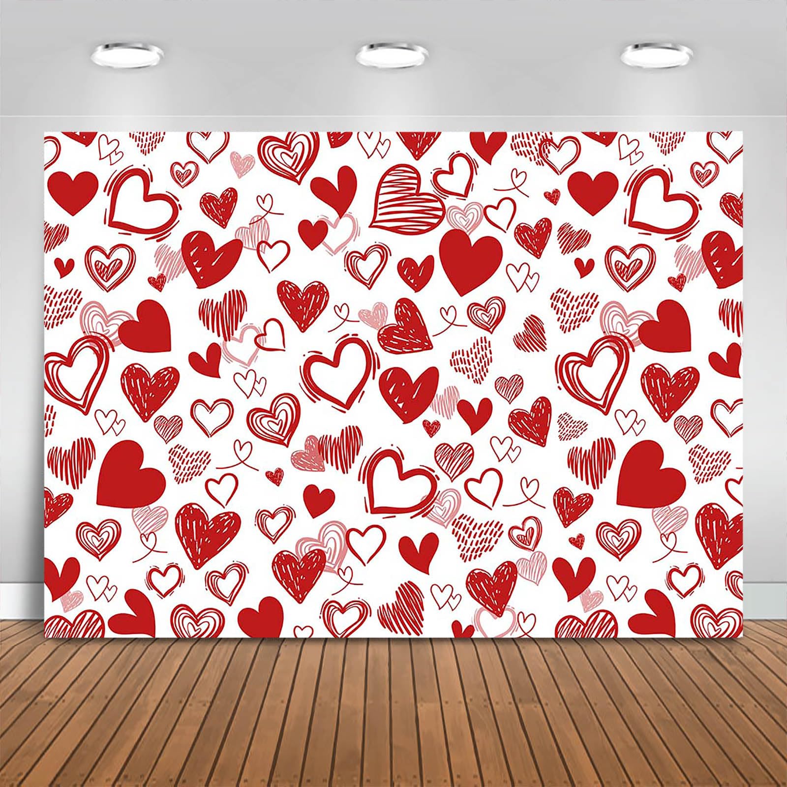 Fitumiw Valentines Heart Backdrop Romantic Love Hearts Valentines Day Party Decorations Background Banner Photo Booth Props (Red