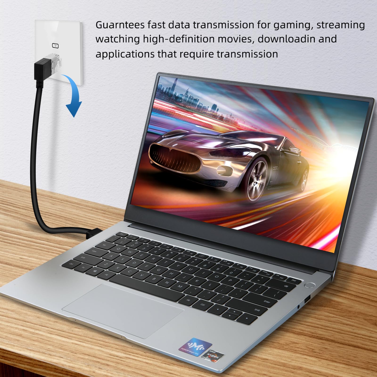 Dutevolns Flexible Cat 6 Ethernet Cable 90 Right Angled 6.6 Feet, Ultra Thin & Slim Rj45 Lan Cord Gigabit Applicable For Mac, Pc