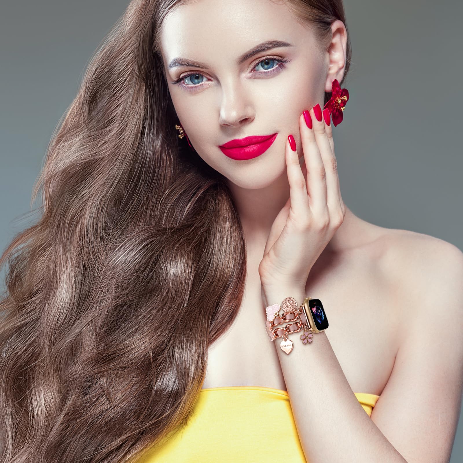 Realsign Stylish Metal Wristband Compatible With Apple Watch Band 38Mm 40Mm 41Mm,Cuban Chain Bracelet Flower Love Tree Of Life P