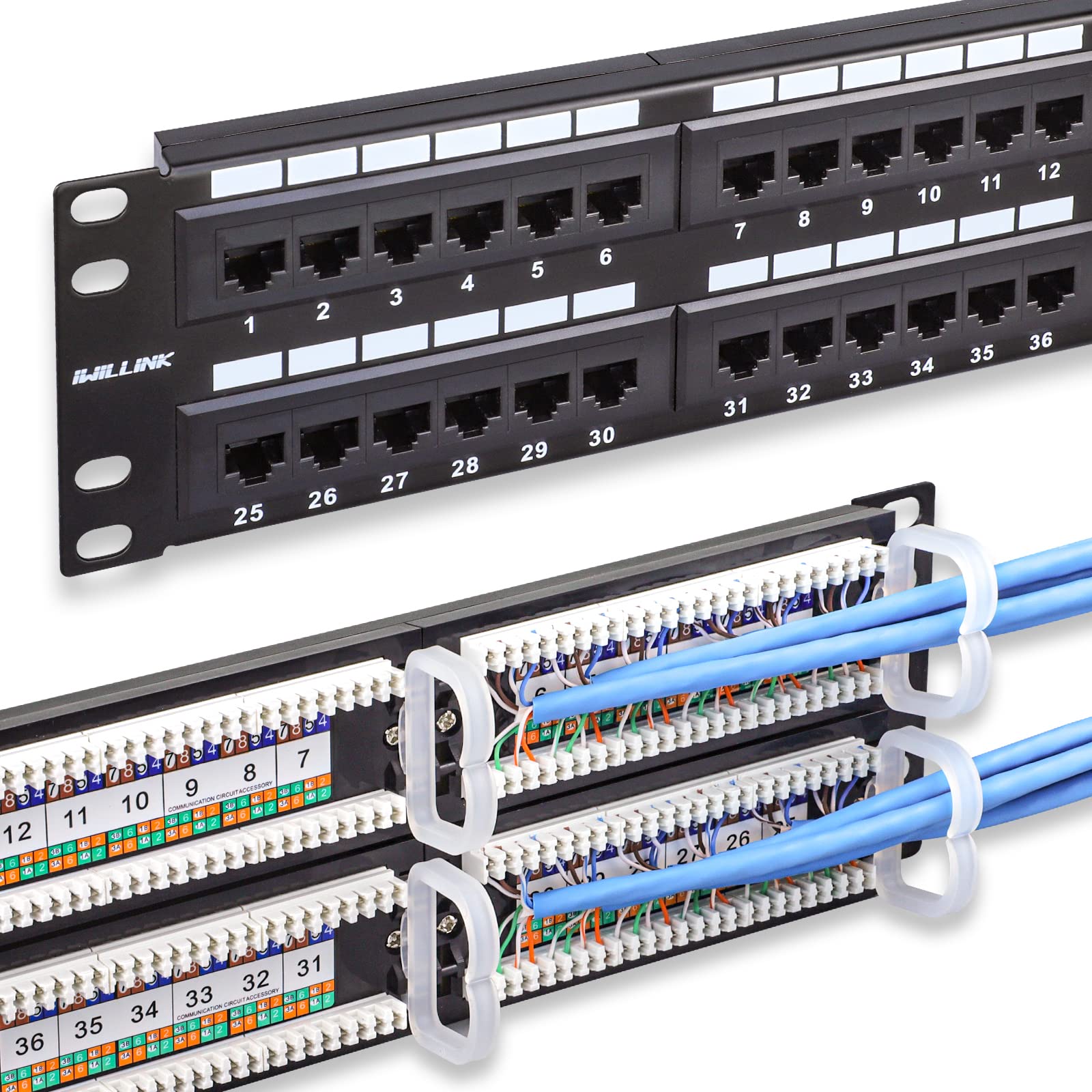 Iwillink 10Gbps Patch Panel 48 Port, Cat6 Rj45 Patch Panel, 2U Network Patch Panel Utp 19 Inch, Black, Rack Or Wall Mount Compat