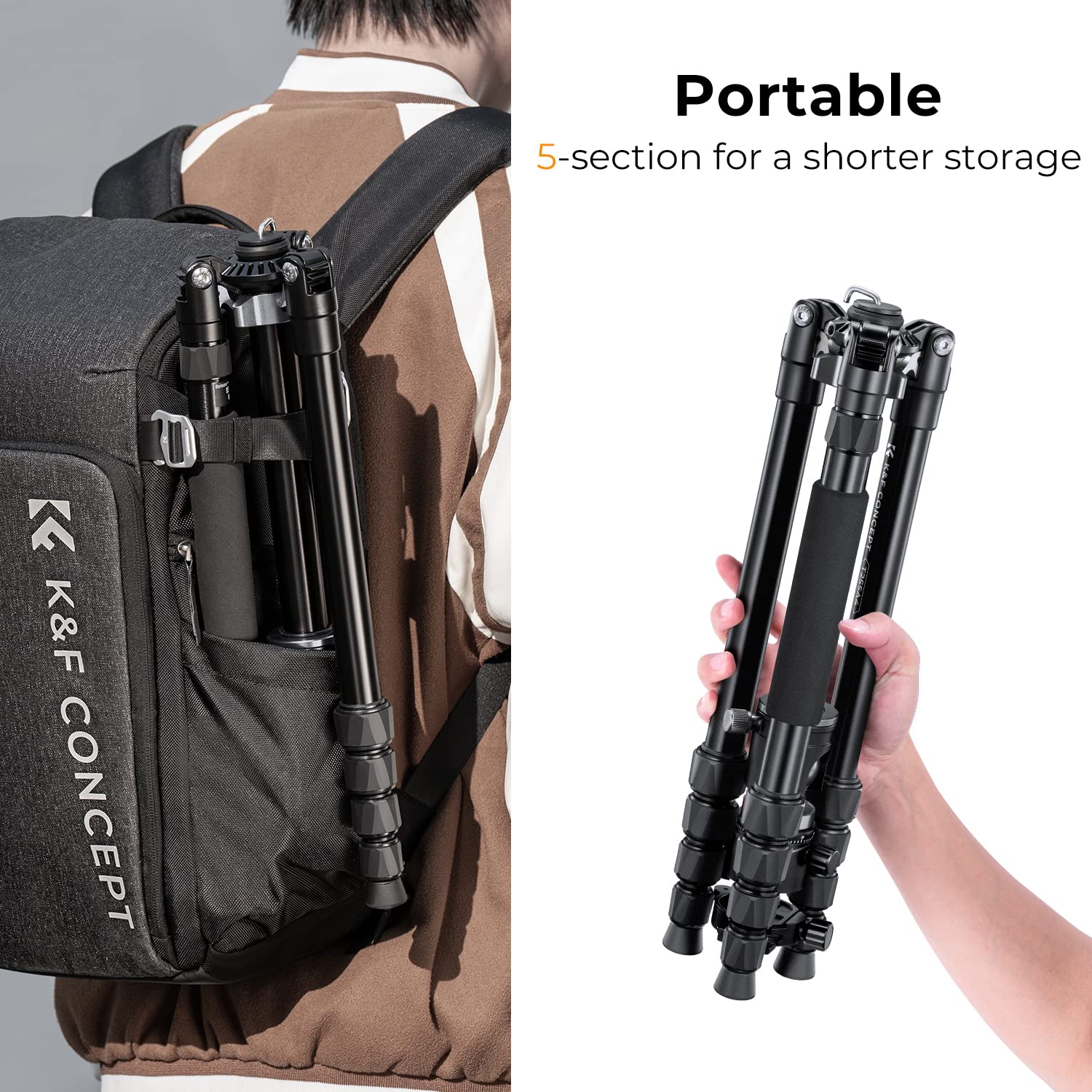 K&F Concept 67 Inch Camera Tripod Horizontal Aluminum Tripods Portable Monopod With 32Mm Ball Head 12Kg Load Capacity Quick Release Plate, For Travel And Work T255A4+Bh 32L(Gray)