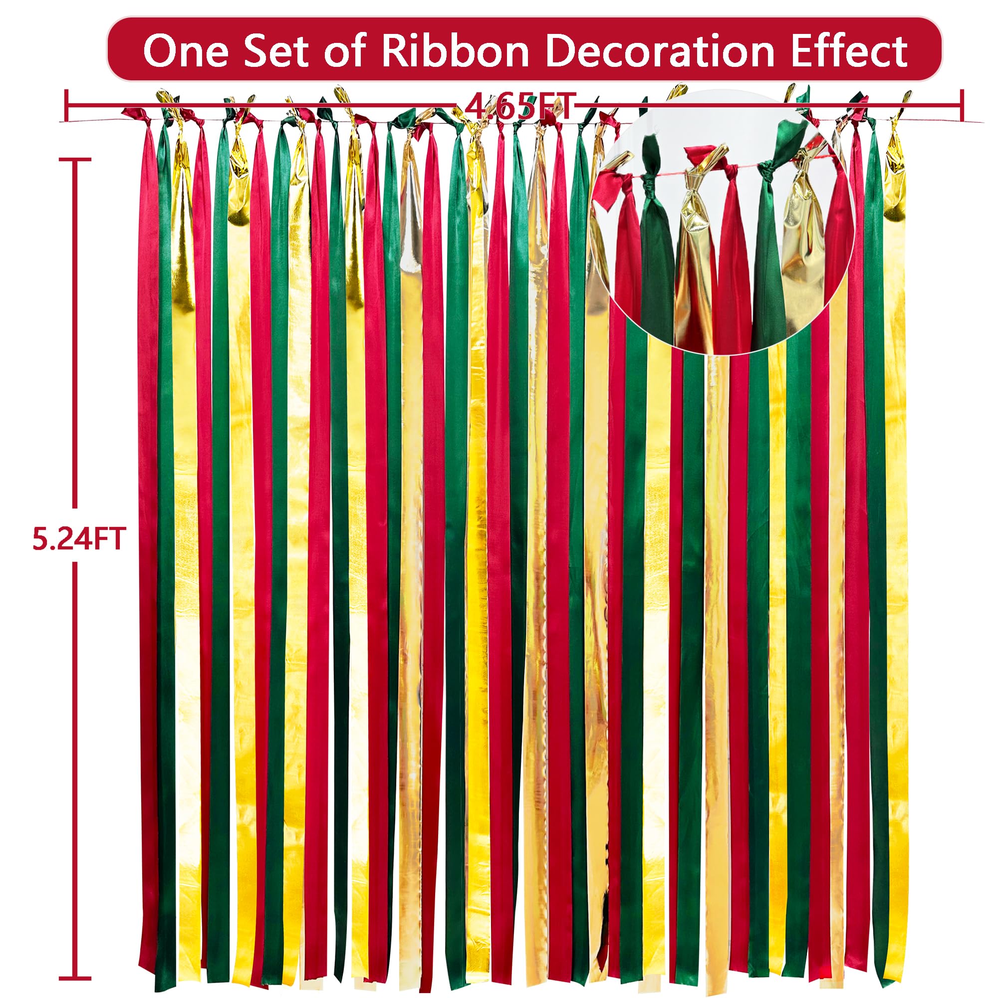 Christmas Party Decoration Red Green Gold Streamer Backdrop 197 Ft  1.97'' Wide Satin Ribbon Fringe Hanging Garland For Merry Ch