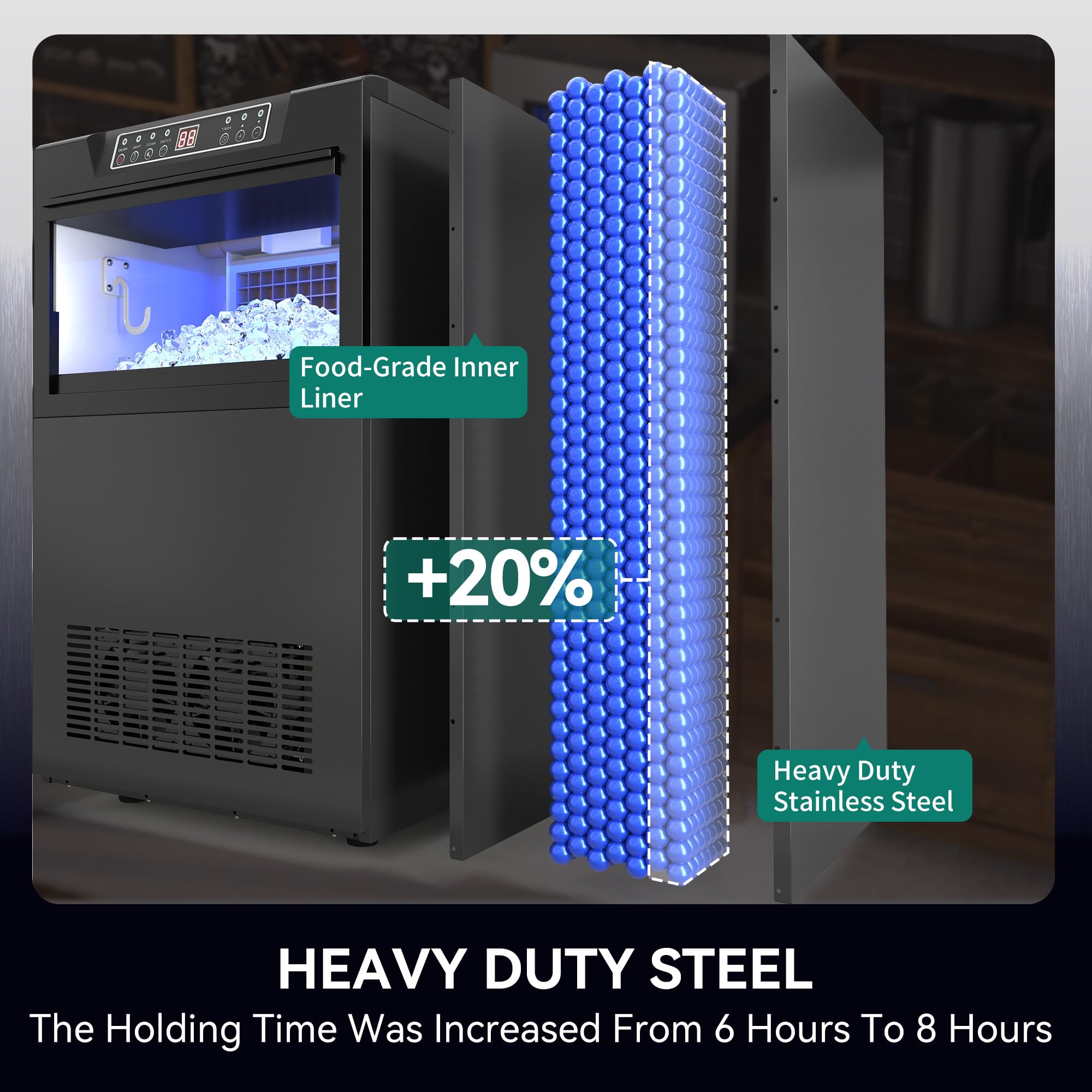 Yitahome 130Lbs Commercial Ice Maker Machine Under Counter Black, Etl & Doe Certificated Ice Machine Commercial, Big Ice Makers