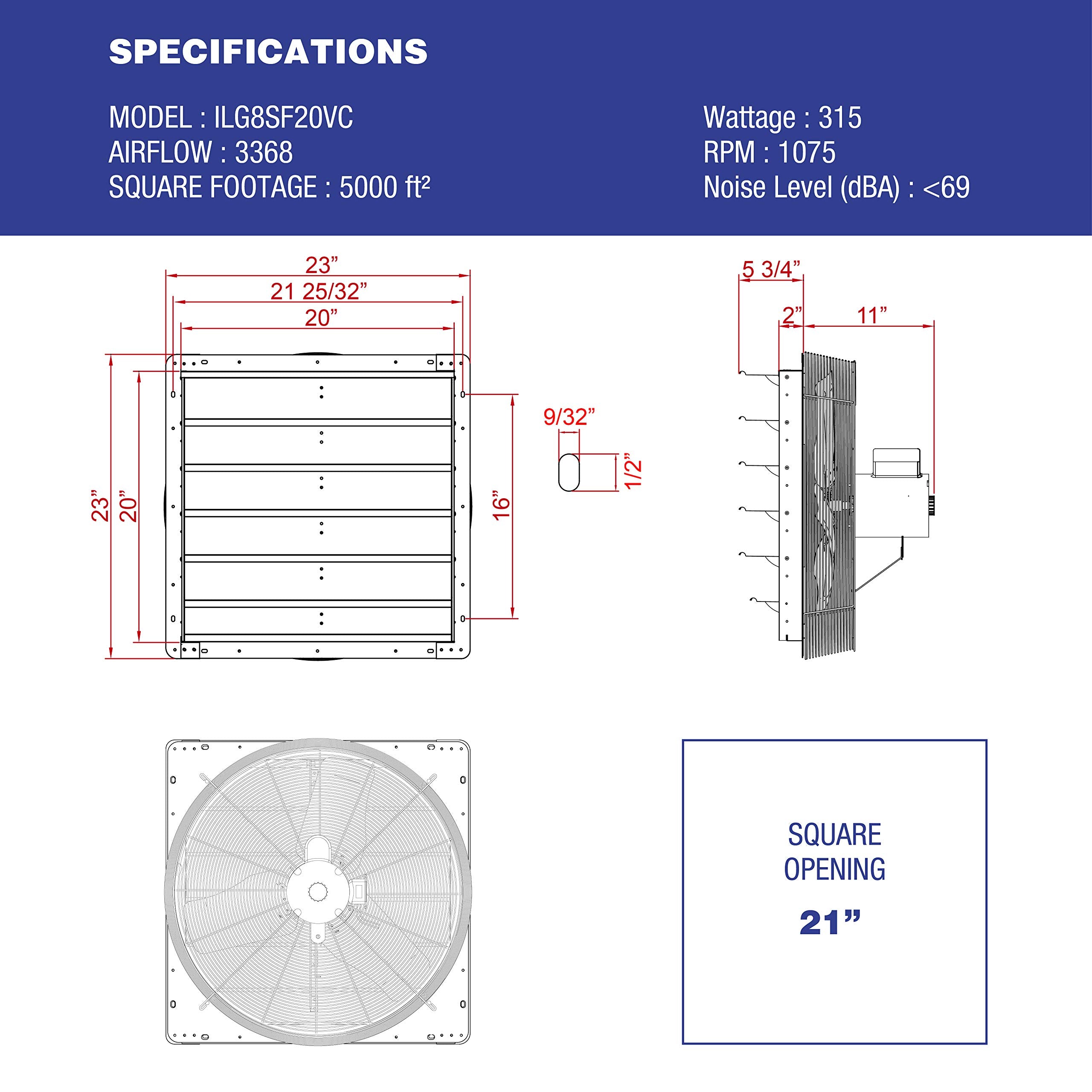 Iliving 20'' Shutter Exhaust Fan With Wireless Smart Remote Controlled Thermostat And Humidity, Variable Speed Wall Mounted Atti