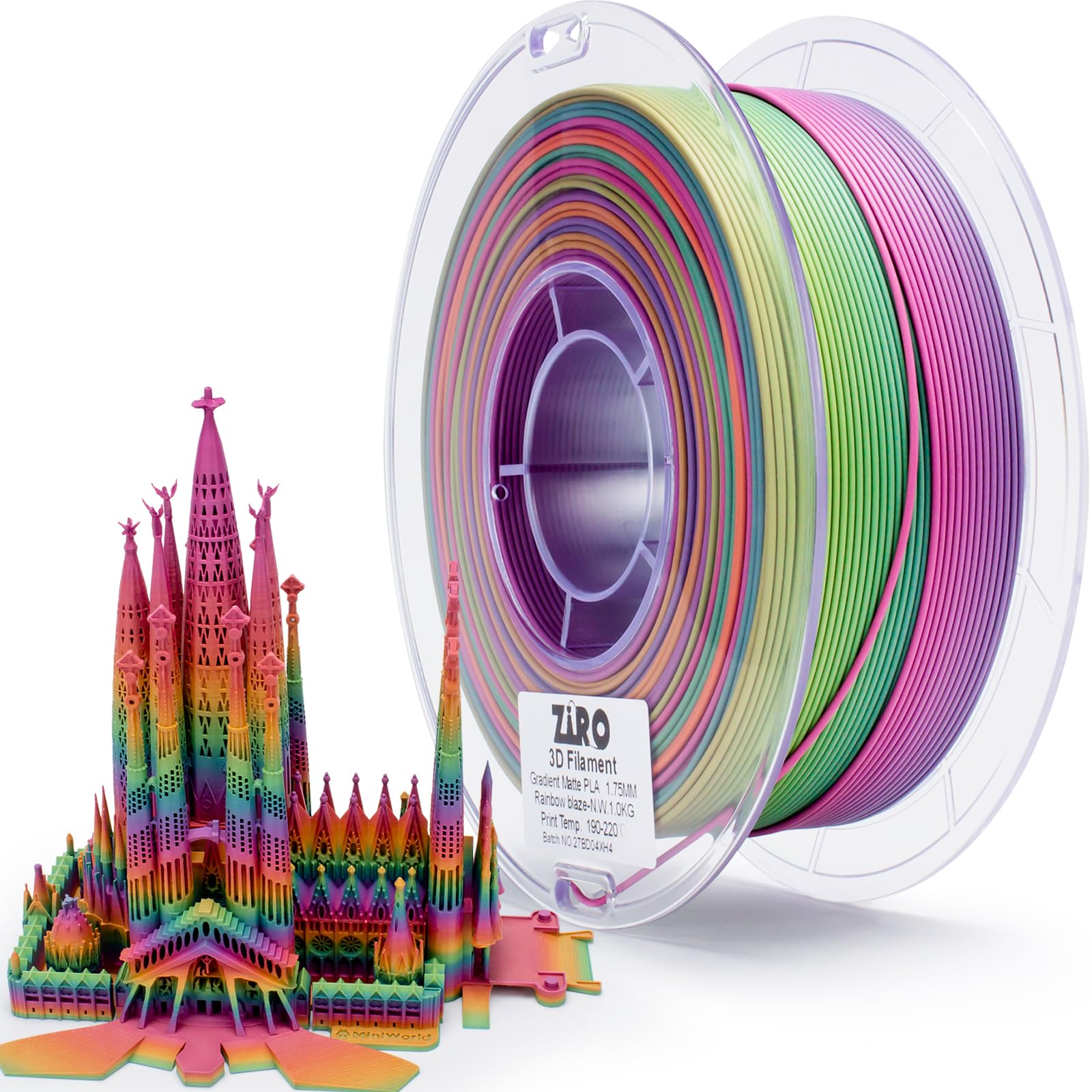 ZIRO 3D Printer Filament PLA, Fast Color Changing Filament(Matte), Color Change by Length PLA, Fit Most FDM 3D Printers, Matte F