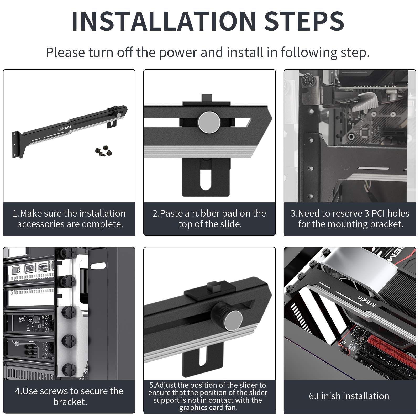 Uphere Black&White Graphics Card Gpu Brace Support Video Card Sag Holder/Holster Bracket,Adjustable Length And Height Support,G2