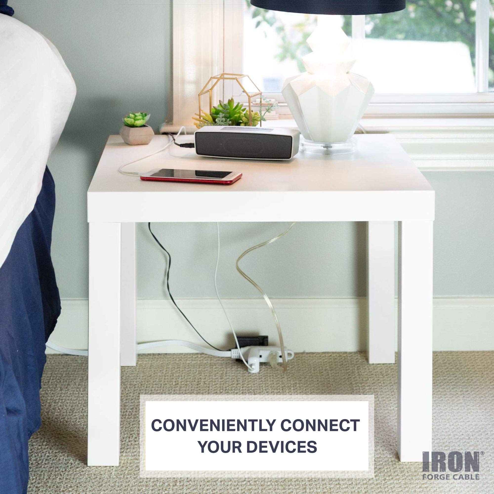 Iron Forge Cable 15 Ft Extension Cord With 3 Electrical Power Outlet   16/3 Durable White Cable