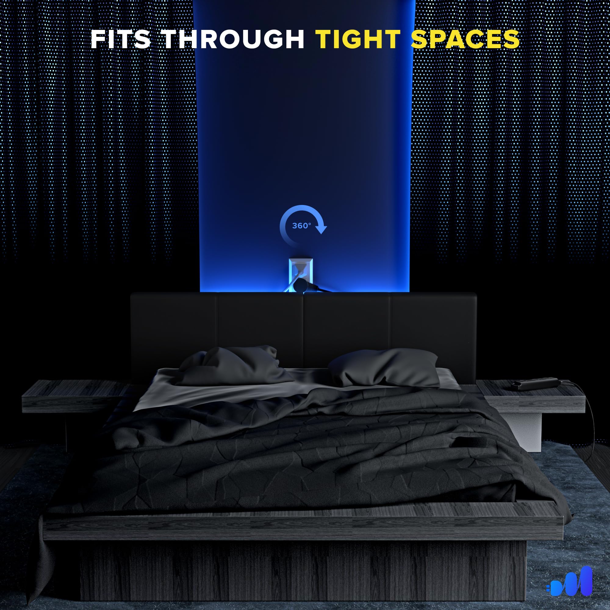 Maximm 360 Degree Rotating Flat Extension Cord 3 Ft Multi 3 Outlet Power Cord With Loop, Grounded 16 Awg Ul Certified, Black