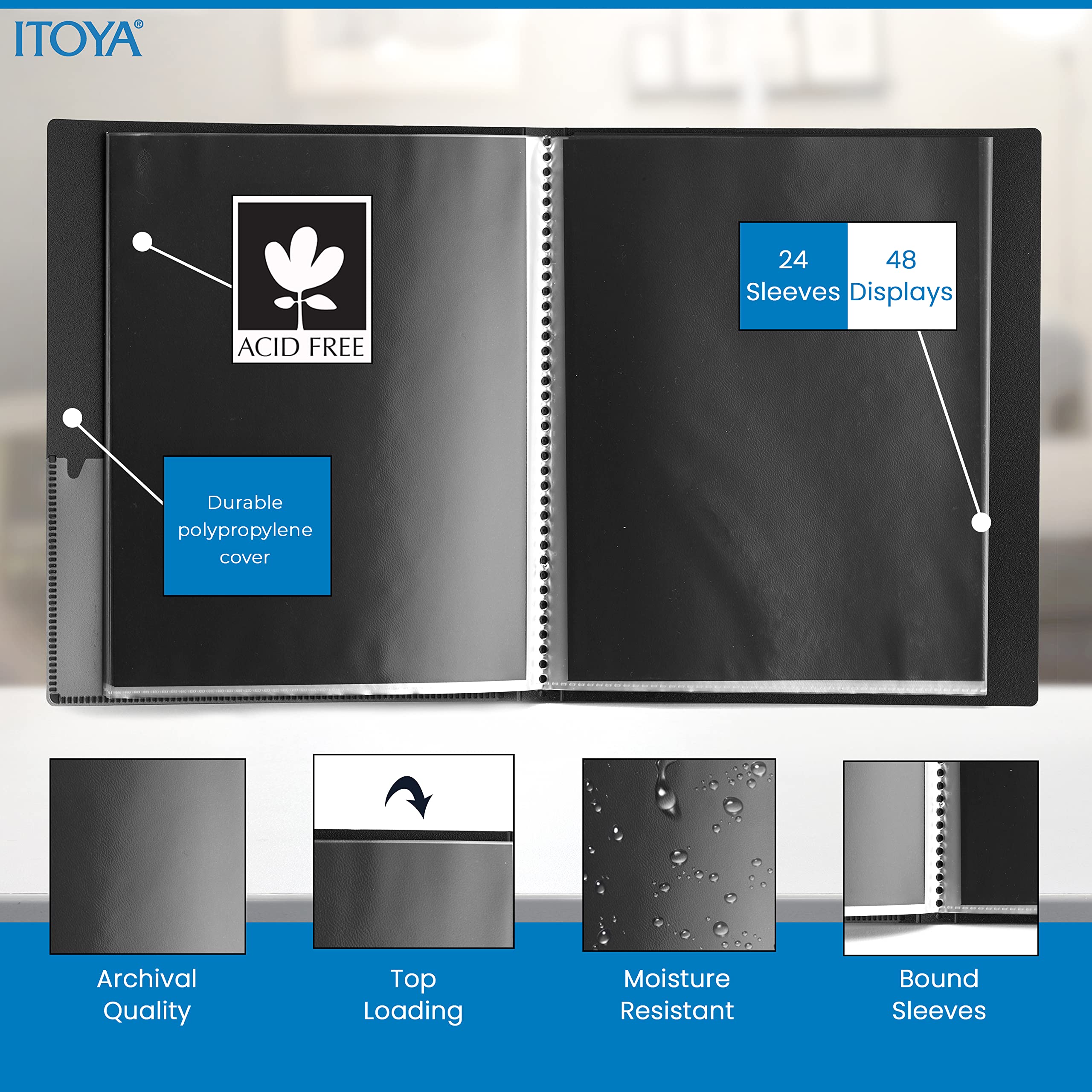 Itoya Polyproplene Art Storage/Display Books 18'' X 24'' | 24 Pages/48 Views | Scrapbooking Stickers 4 Pages Of Emojis, Quotes,