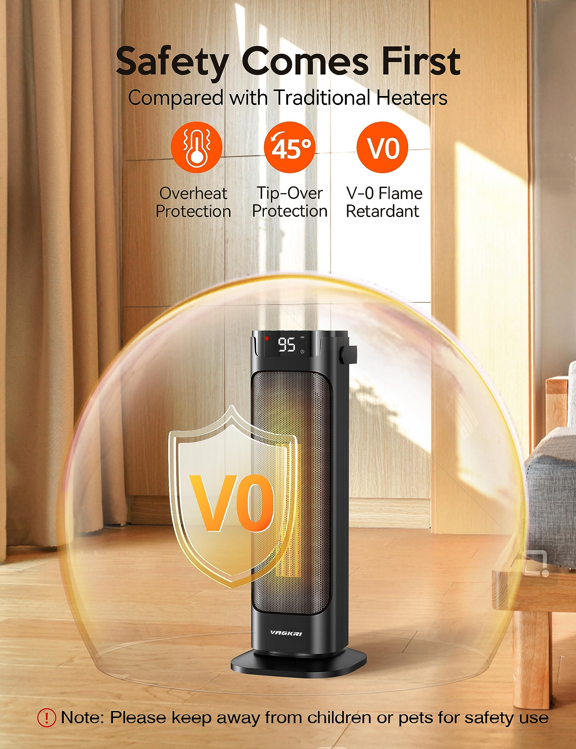 Vagkri 24    Space Heater For Indoor Use, Fast Ceramic Heater With Remote And Thermostat, 3 Modes, Overheating & Tip Over Protec