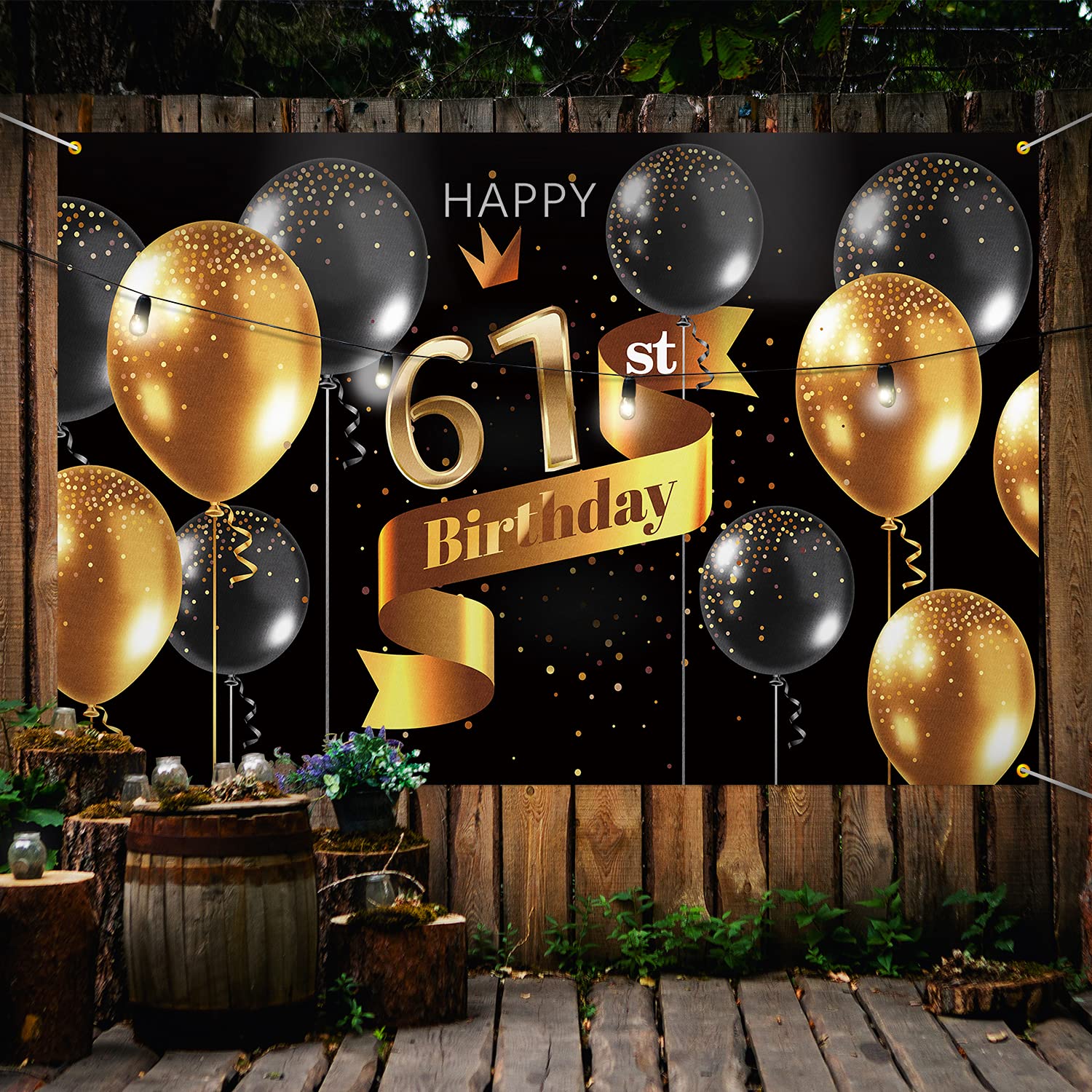 Pakboom Happy 61St Birthday Backdrop Banner   61 Birthday Party Decorations Supplies For Men   Black Gold 3.9 X 5.9Ft