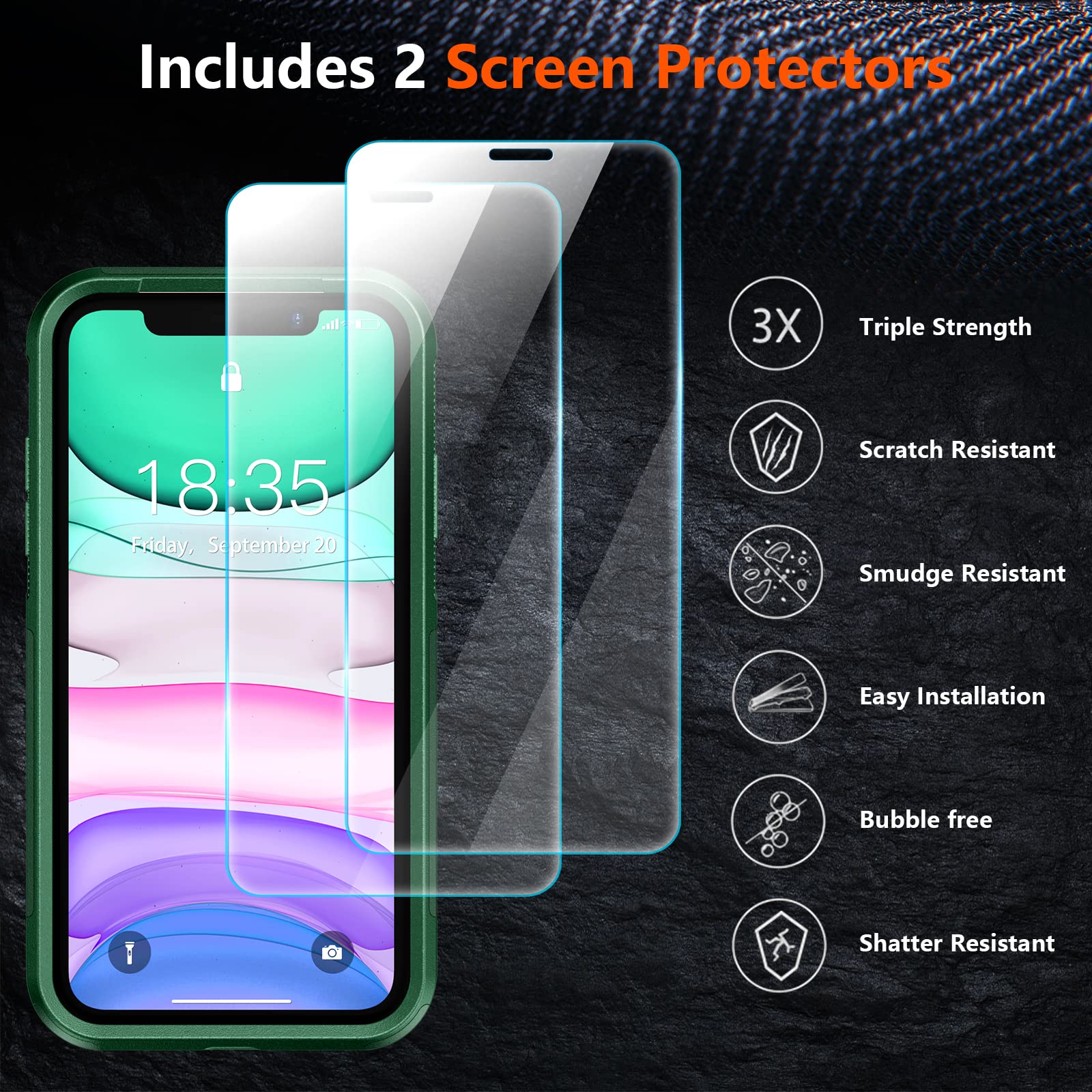 Spidercase Shockproof For Iphone 11 Case,[10 Ft Military Grade Drop Protection],With 2 Pcs[Tempered Glass Screen Protector+Camer
