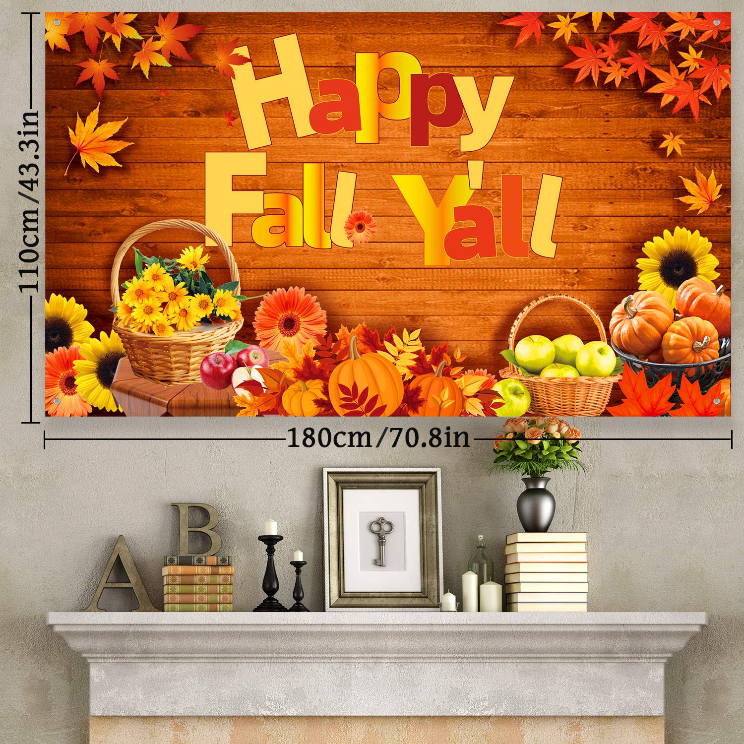 Blulu Happy Fall Y'All Backdrop Banner Fall Party Decorations Extra Large Fabric Autumn Harvest Background Banner Thanksgiving F