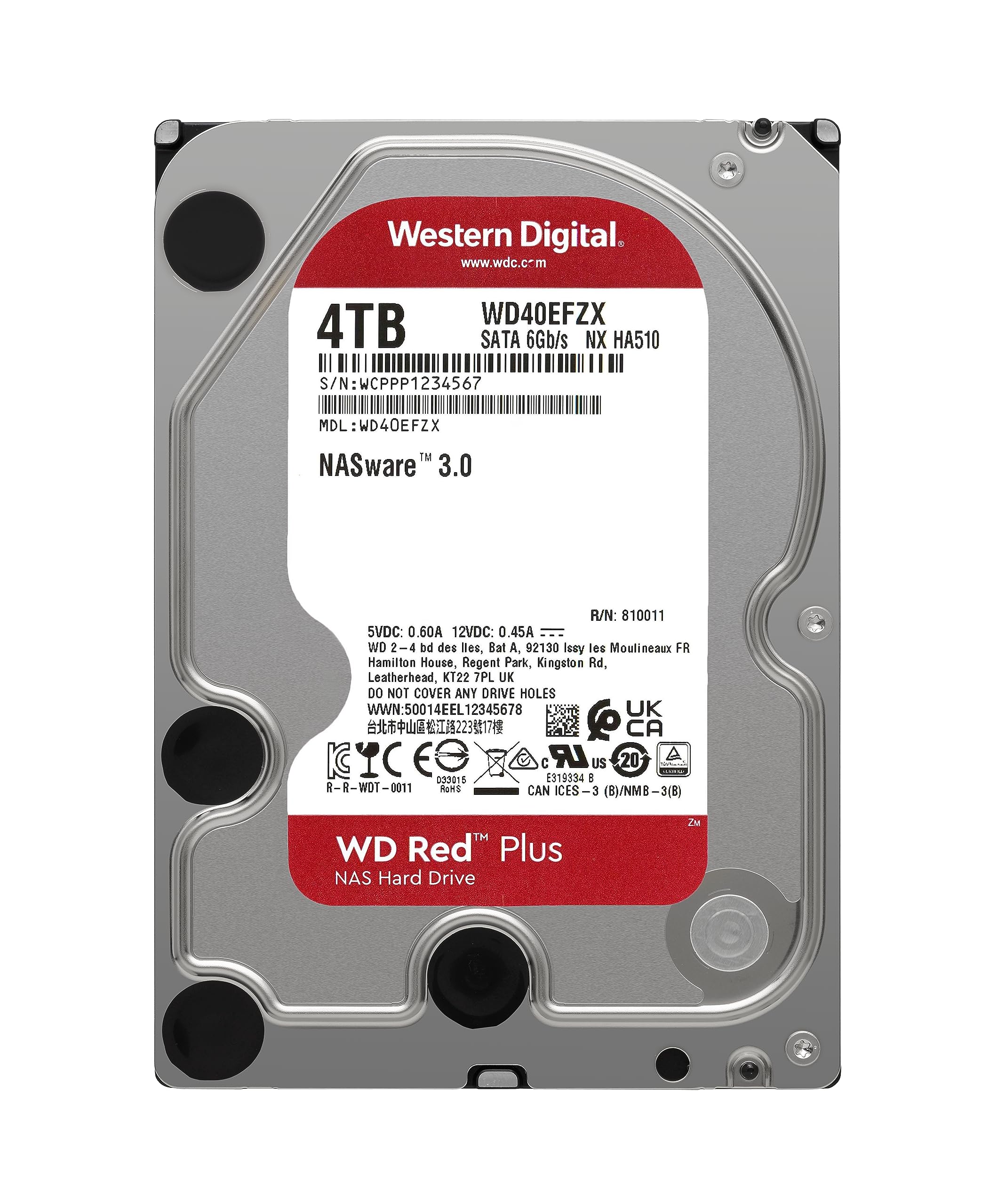 Western Digital 4Tb Wd Red Plus Nas Internal Hard Drive Hdd - 5400 Rpm, Sata 6 Gb/S, Cmr, 128 Mb Cache, 3.5 -Wd40Efzx