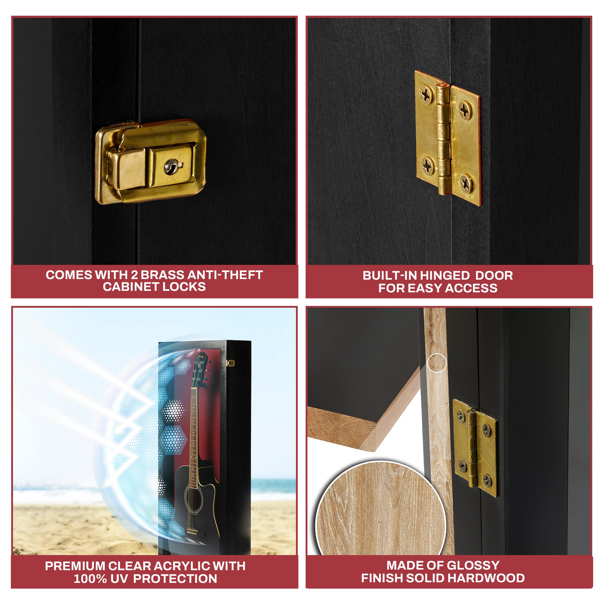 Pennzoni Acoustic Guitar Display Case - Acrylic Acoustic Guitar Case - Guitar Display Case Wall Mount Made From Hardwood Frame &