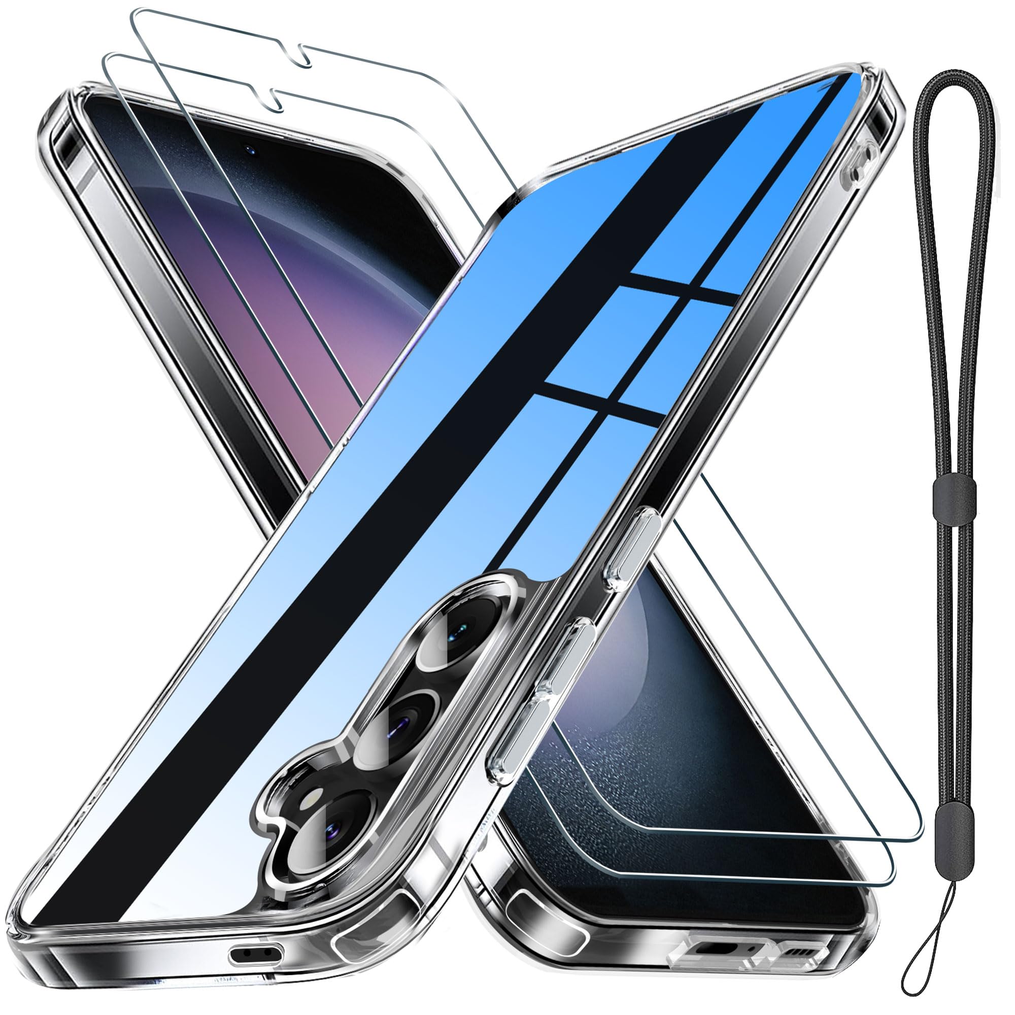 Janmitta Compatible With Samsung Galaxy S24 Case With Screen Protector[2 Pack],Slim Fit Thin Transparent Rugged Tough Hard Cover