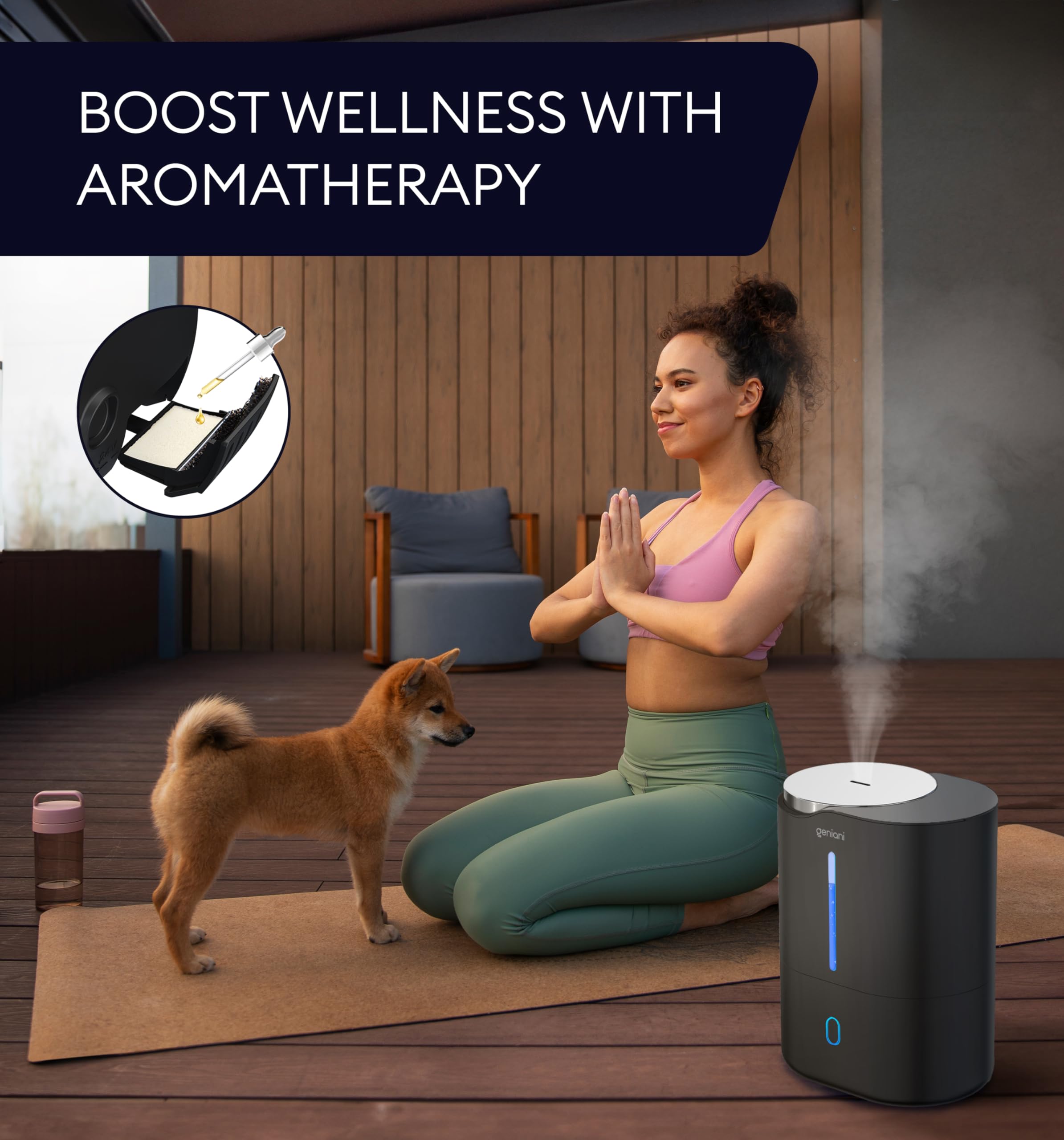 Geniani Ultrasonic Cool Mist Humidifier For Bedroom, Large Rooms, Home, 4L   Easy Fill & Clean Humidifier For Plants W/Auto Shut