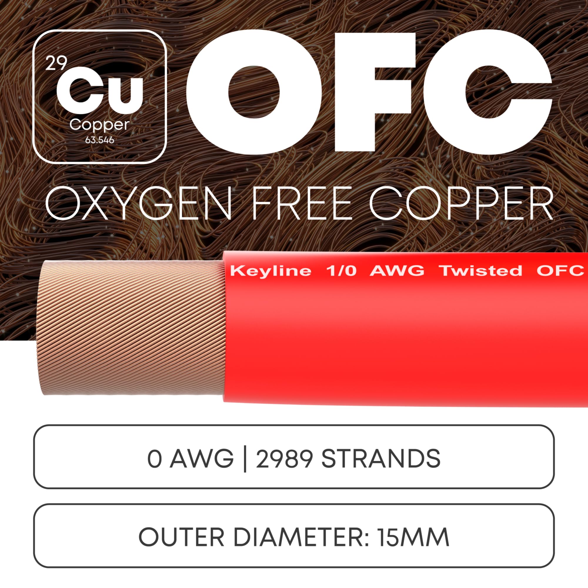 KeyLine Chargers 1/0 AWG Oxygen Free Copper Battery Amp Welding Cable Red 25ft