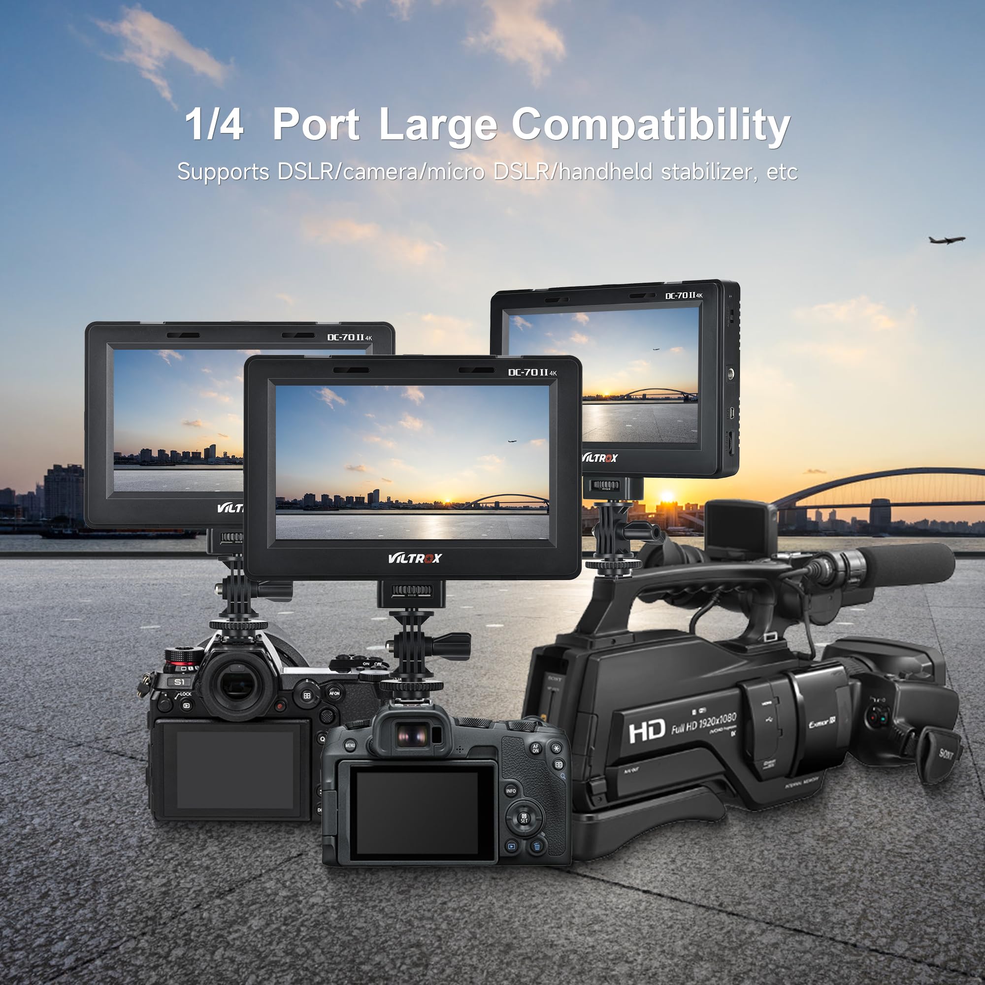 Viltrox Dc 70 Ii 7 Inch Camera Field Monitor, 4K Hdmi Av Input/Output Camera Video Monitor Kit With Sunshade Hood/Battery, Peaki
