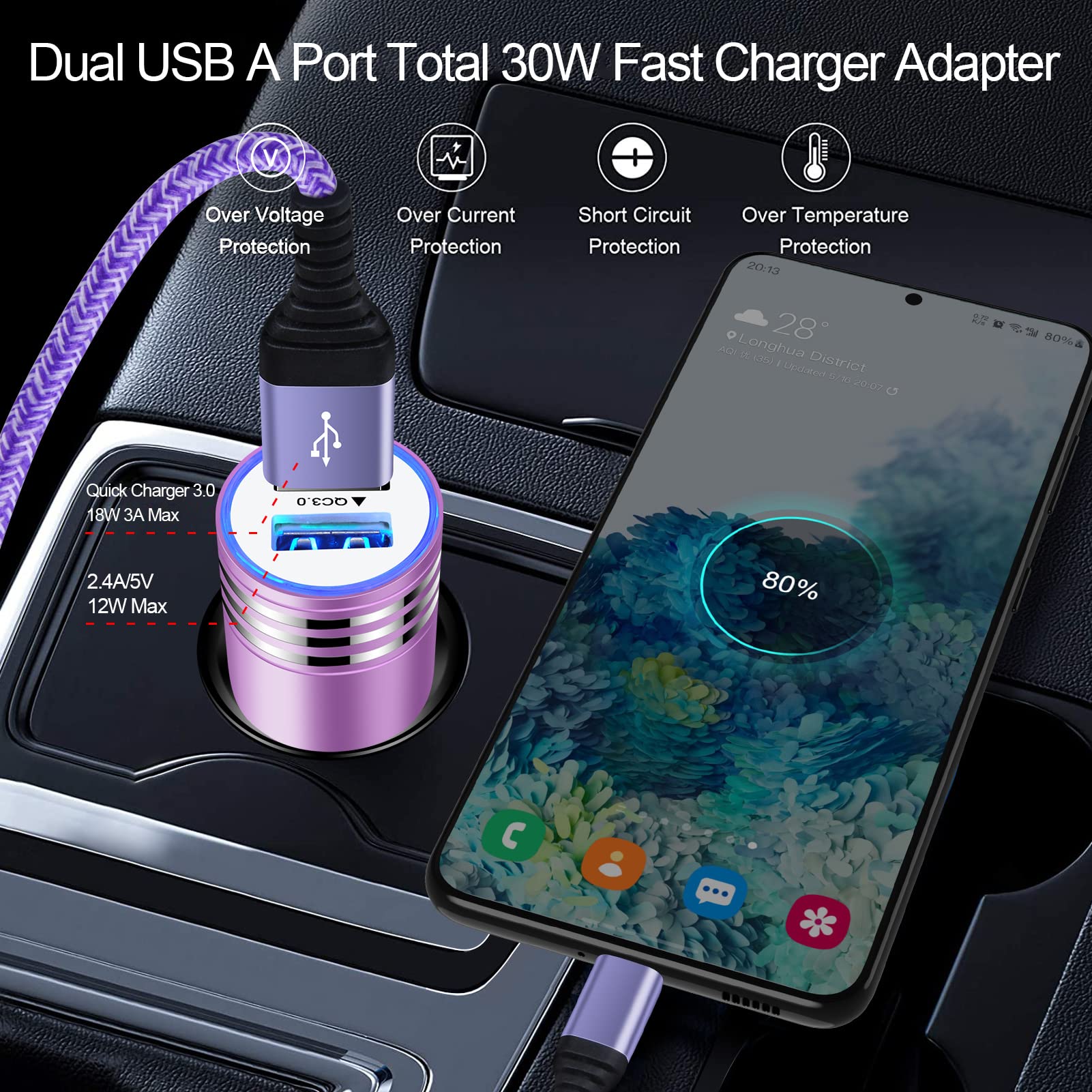 S25 Ultra Quick Charge 3.0 Wall Charger Block C Charger Cable Android Charger With Car Plug Fast Charging For Samsung Galaxy S25