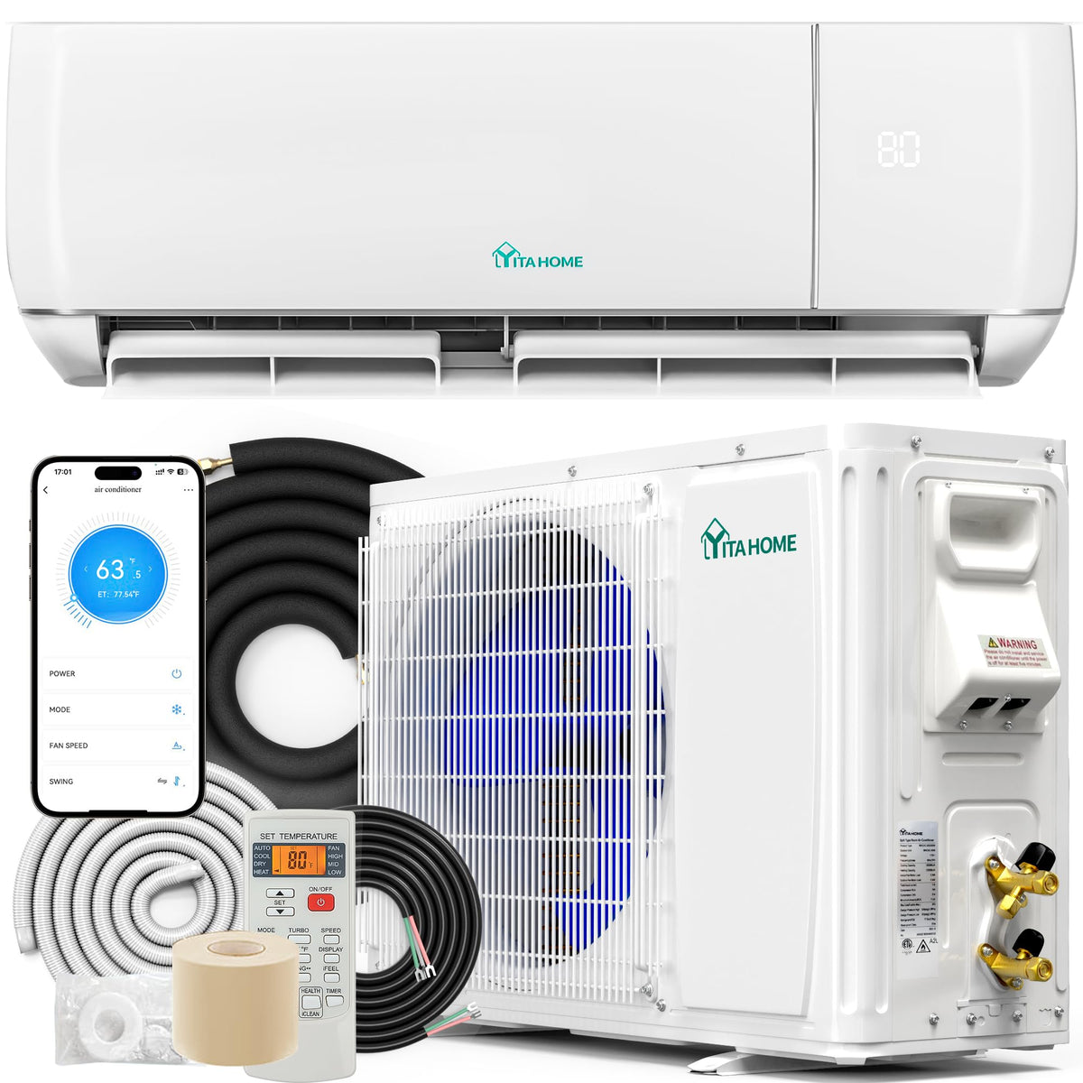 Yitahome 12000 Btu Mini Split Air Conditioner Heat Pump System, Wifi Enabled 20 Seer2 115V Ductless Ac Cool Up To 750 Sq. Ft, Co